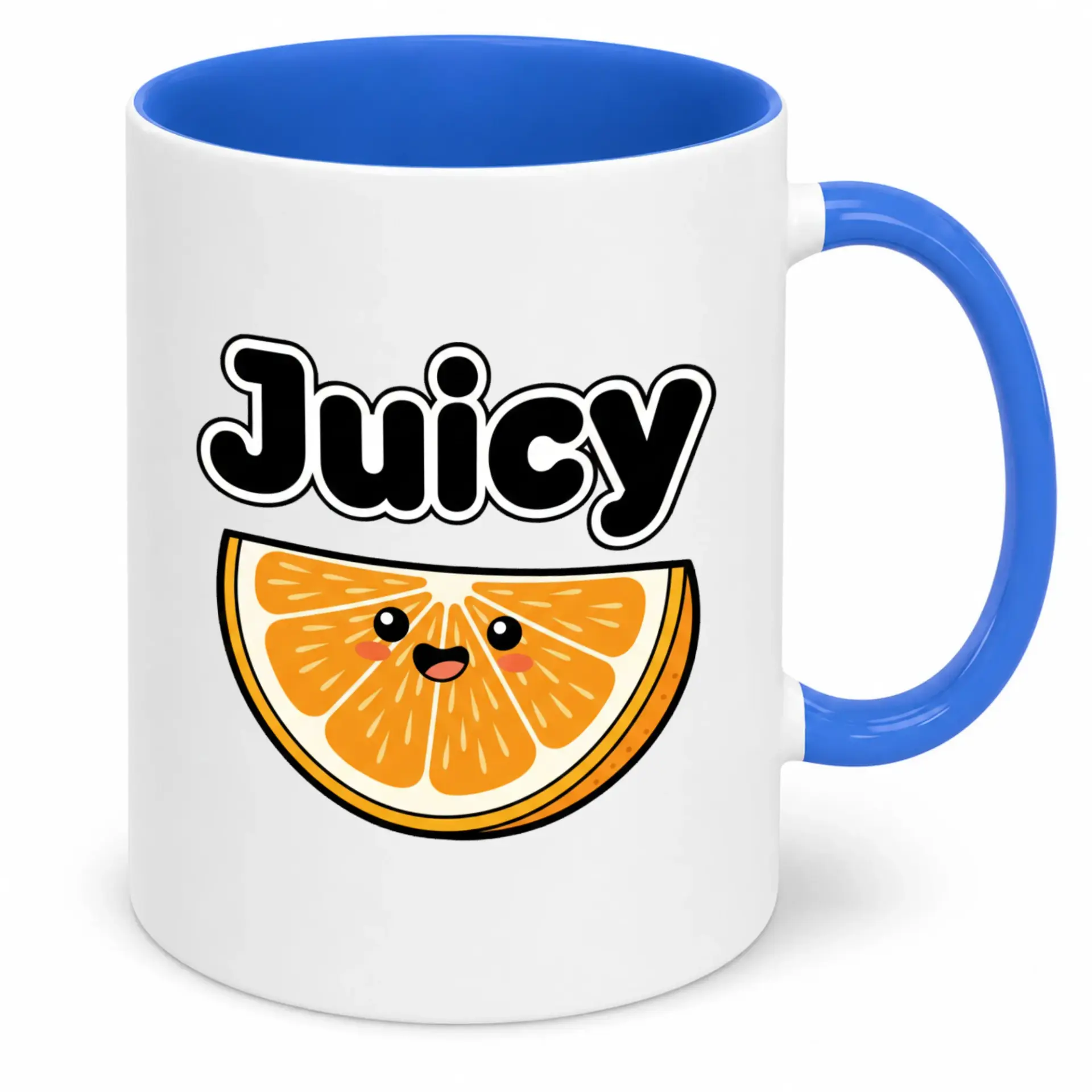 Funny Orange Slice Ceramic Coffee Mug with 'juicy' Text Design, 11oz or 15oz Drinkware for Home and Office