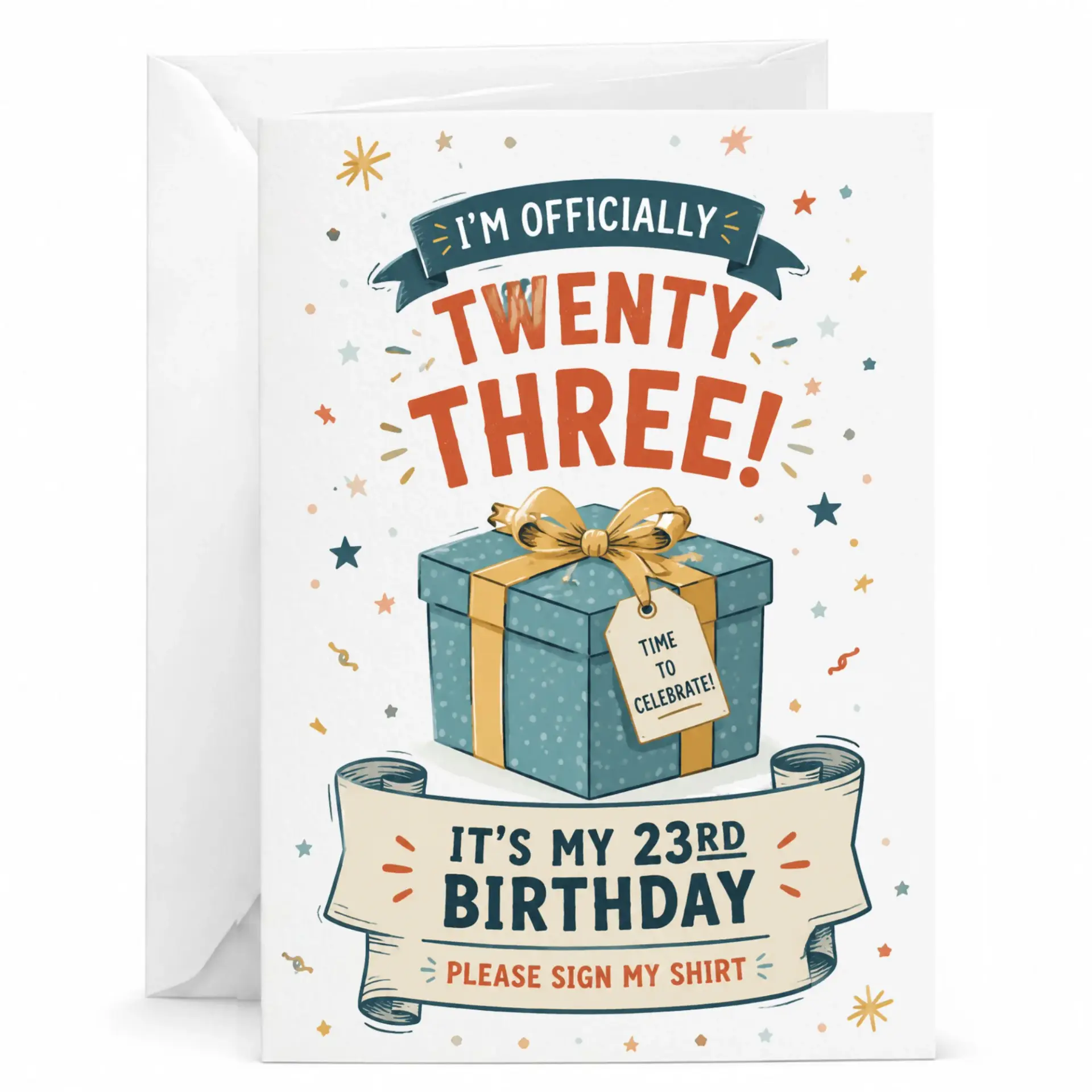 Birthday Card for 23rd Birthday Celebration Featuring Gift Box Design and Festive Party Graphics for Special Milestone