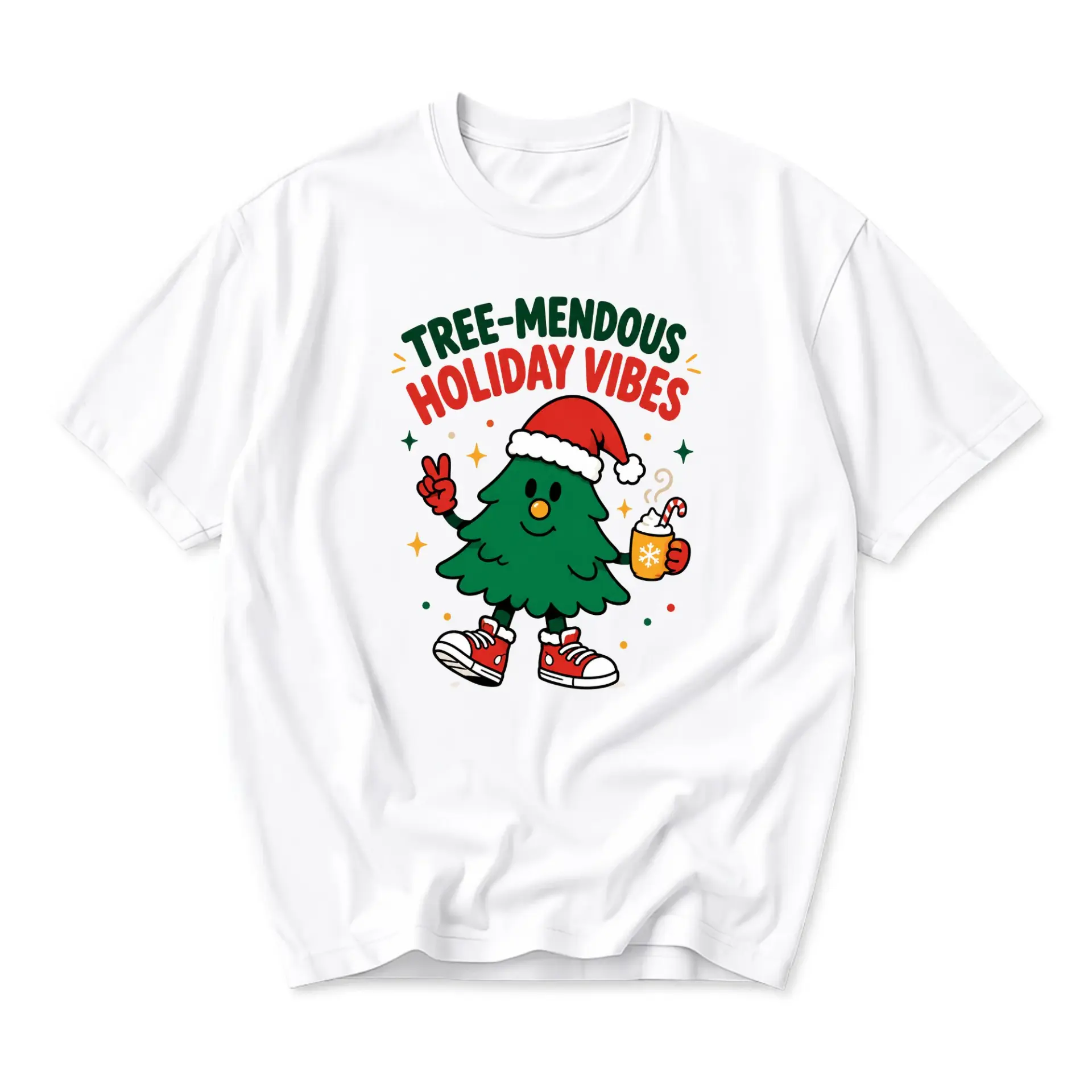 T-shirt Tree-Mendous Holiday Vibes Graphic Tee Christmas Cartoon Character Unisex Casual Short Sleeve Shirt