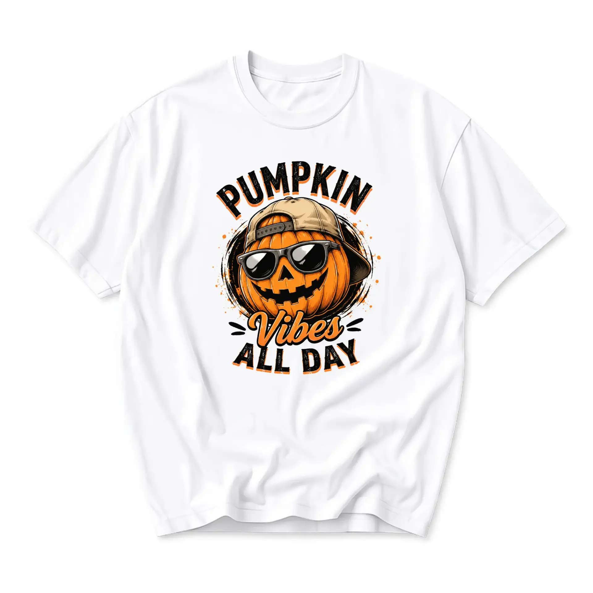 Graphic Tee Pumpkin Vibes All Day Unisex Short Sleeve T-Shirt Casual Fall Themed Apparel for Comfortable Everyday Wear