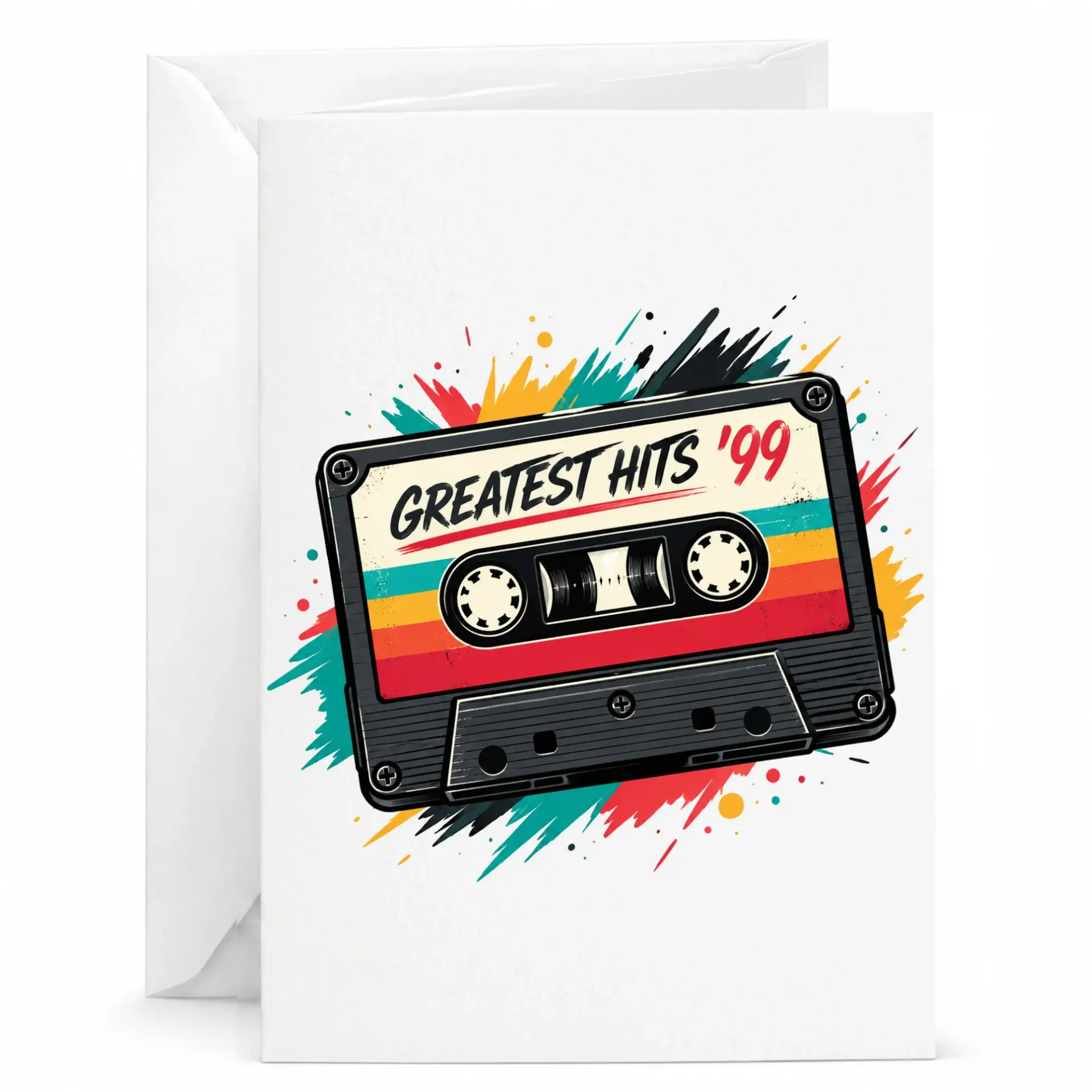 Greeting Card Greatest Hits 99 Retro Cassette Tape Design Birthday Anniversary Encouragement Note for Music Enthusiasts