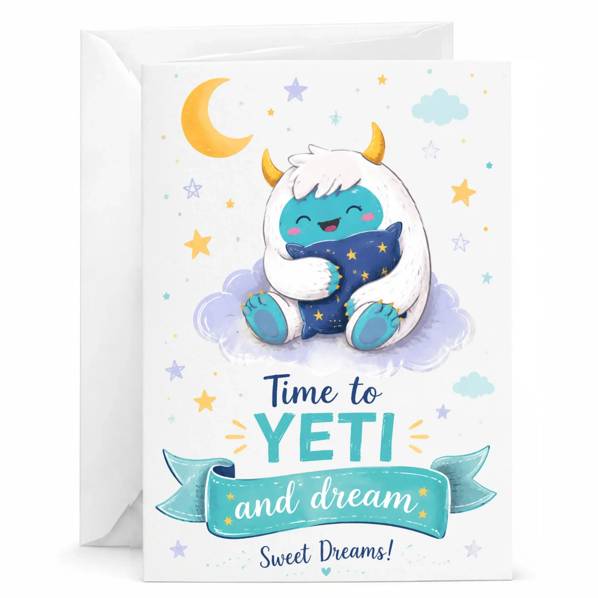 Funny Greeting Card Time to Yeti and Dream Illustration Featuring a Cute Yeti Character for Special Occasions