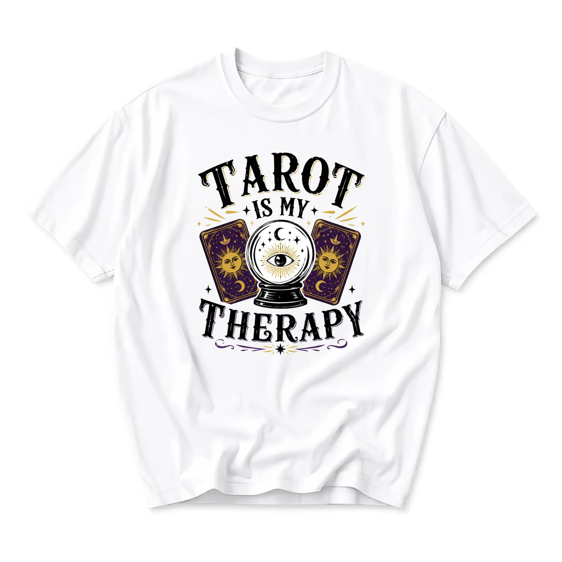 T-shirt Tarot Is My Therapy Graphic Tee Unisex Crew Neck Casual Everyday Wear Soft Cotton Blend Print Top White