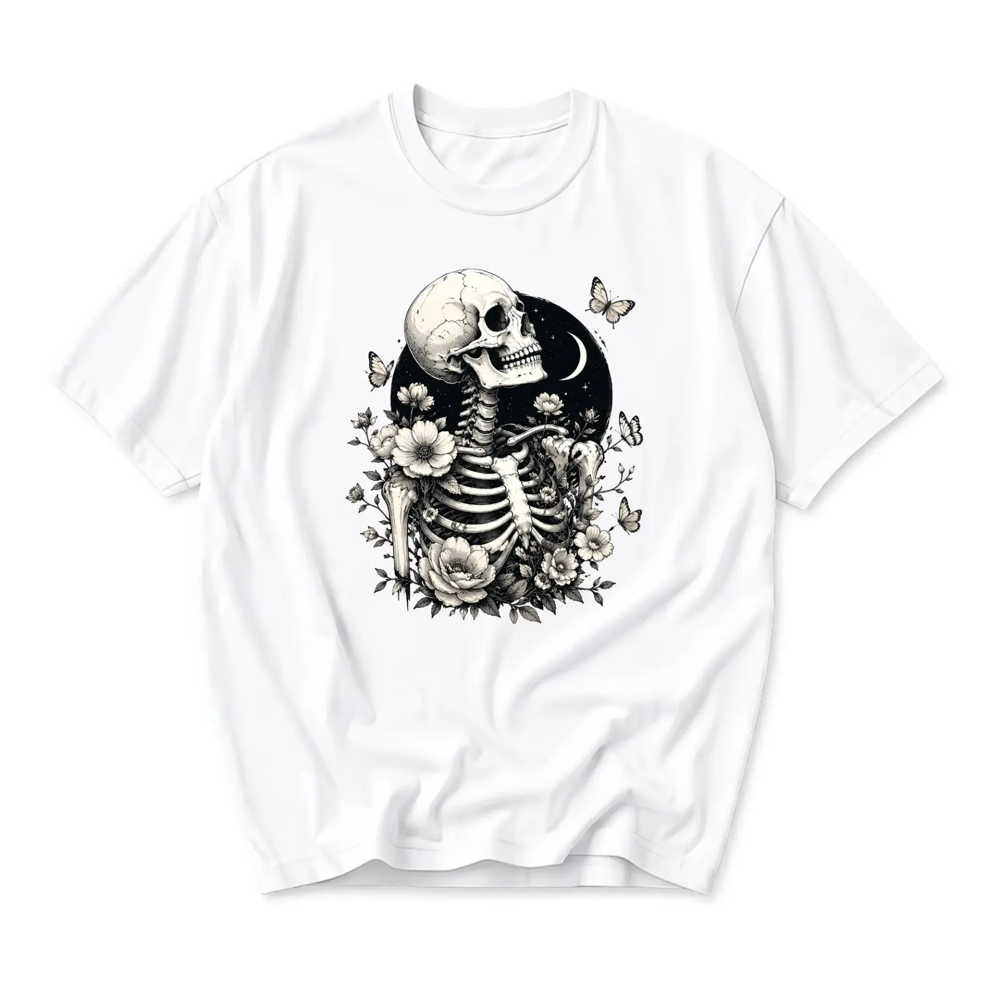 Graphic Tee Skull Floral Butterfly Art Unisex Crew Neck Cotton Blend Shirt for Casual Everyday Fashion Wear