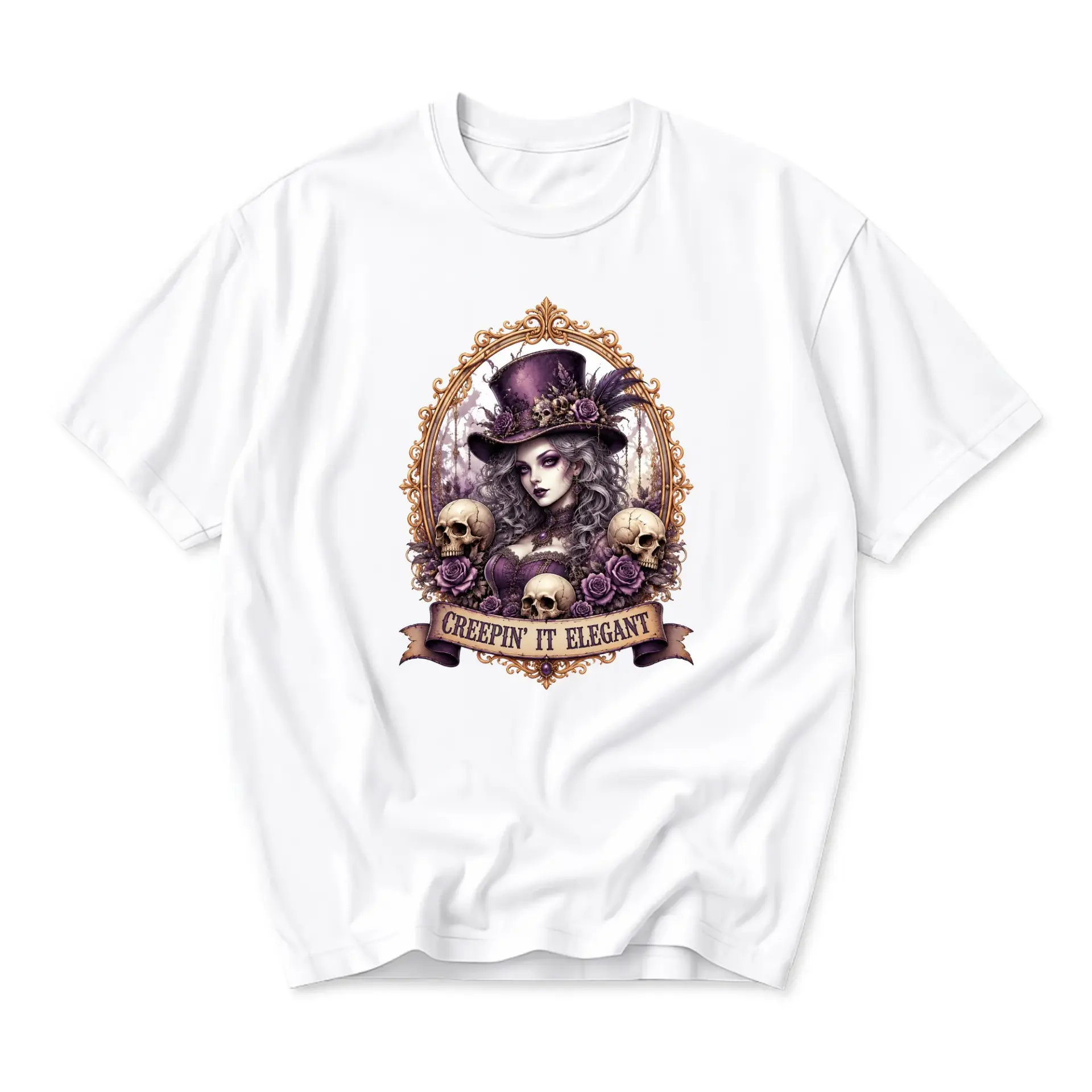 Funny Shirt Creepin It Elegant Graphic Tee Gothic Style Skull Portrait Artistic Unisex Crew Neck Casual Cotton Top