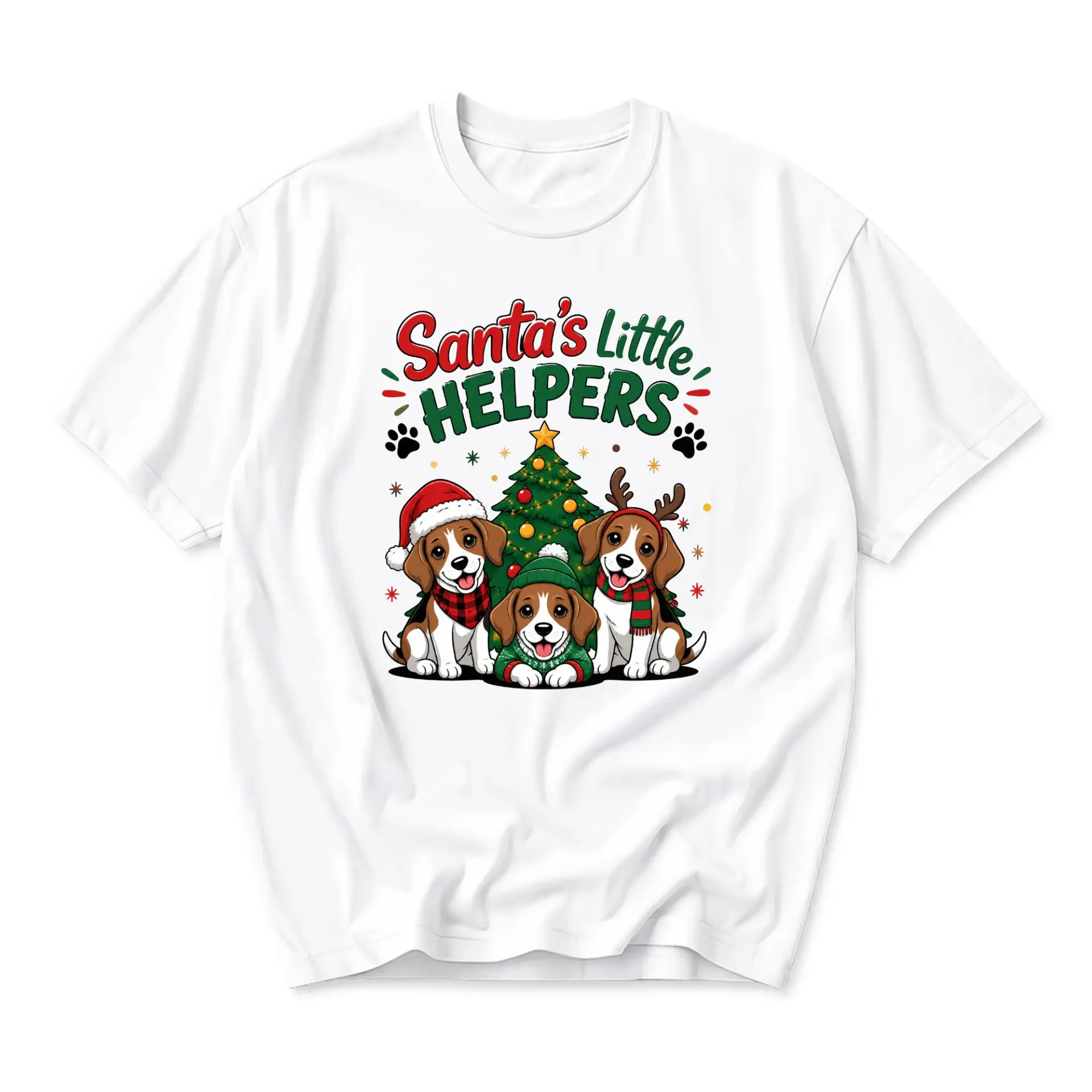 Graphic Tee Santa's Little Helpers Beagle Christmas Tree Unisex Crew Neck