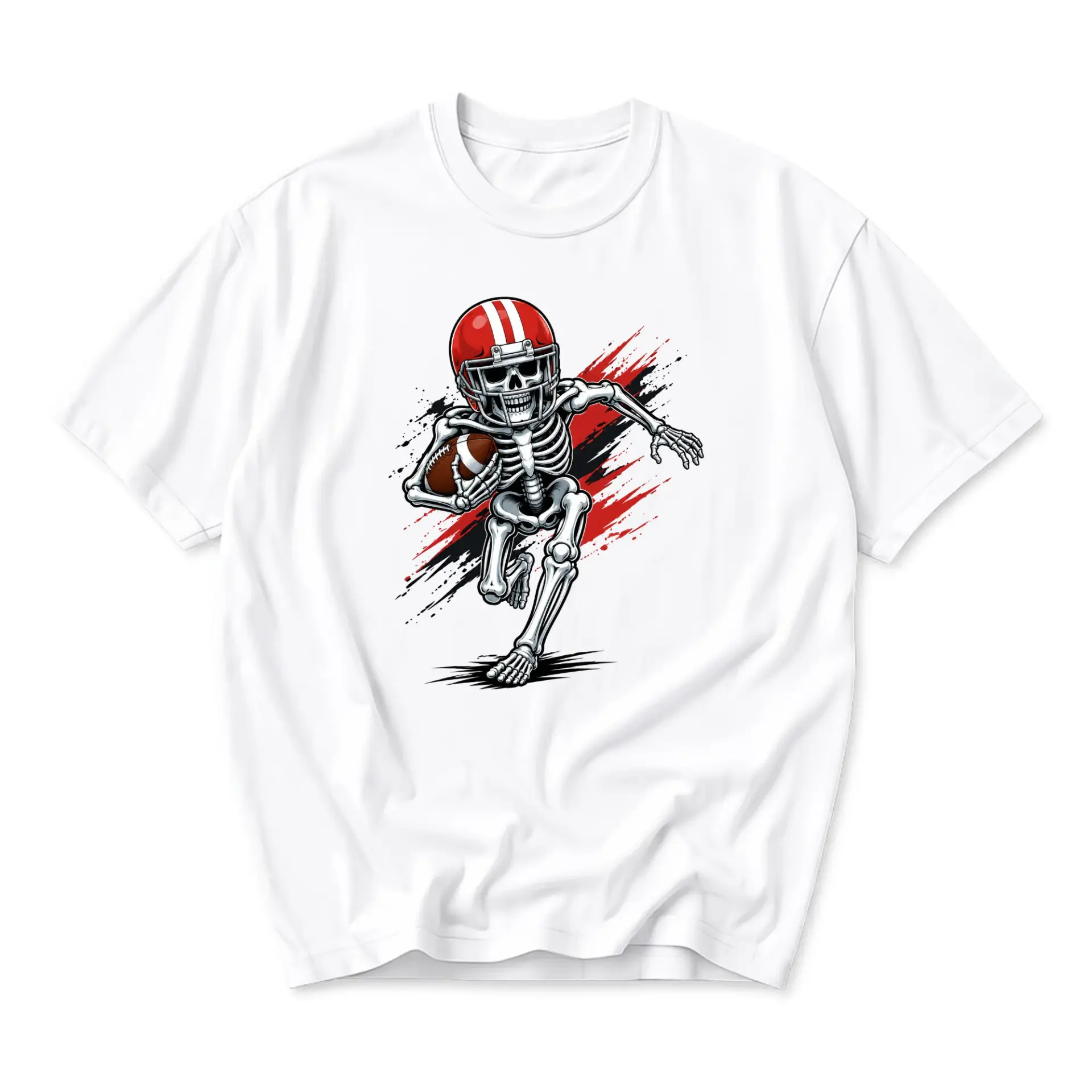 Graphic Tee Unisex Football Skeleton Runner Sporty Casual Cotton Shirt for Fans of the Gridiron Game and Sporty Style