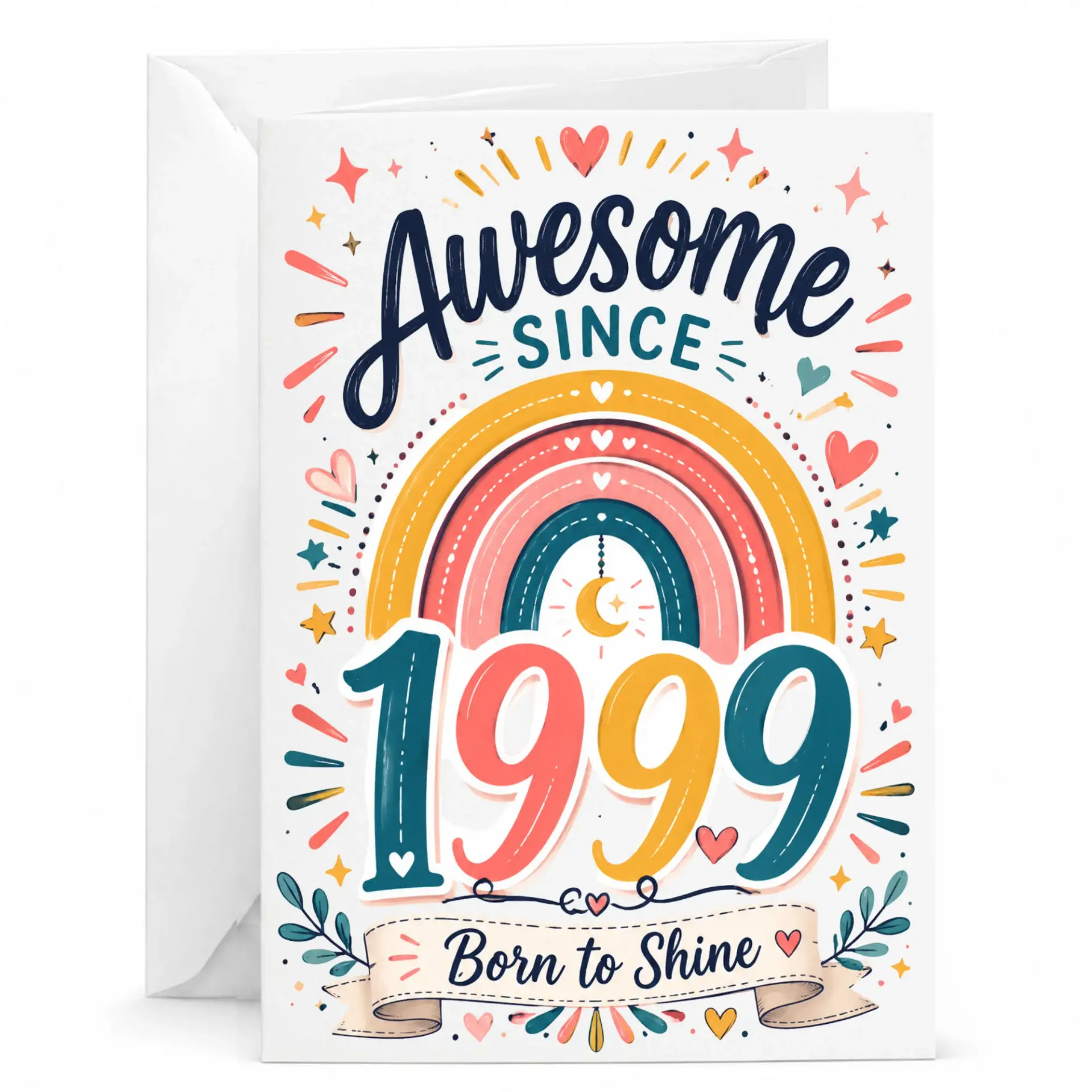 Birthday Card Awesome Since 1999 Born to Shine Retro Rainbow Aesthetic Greeting Card for Special Milestones