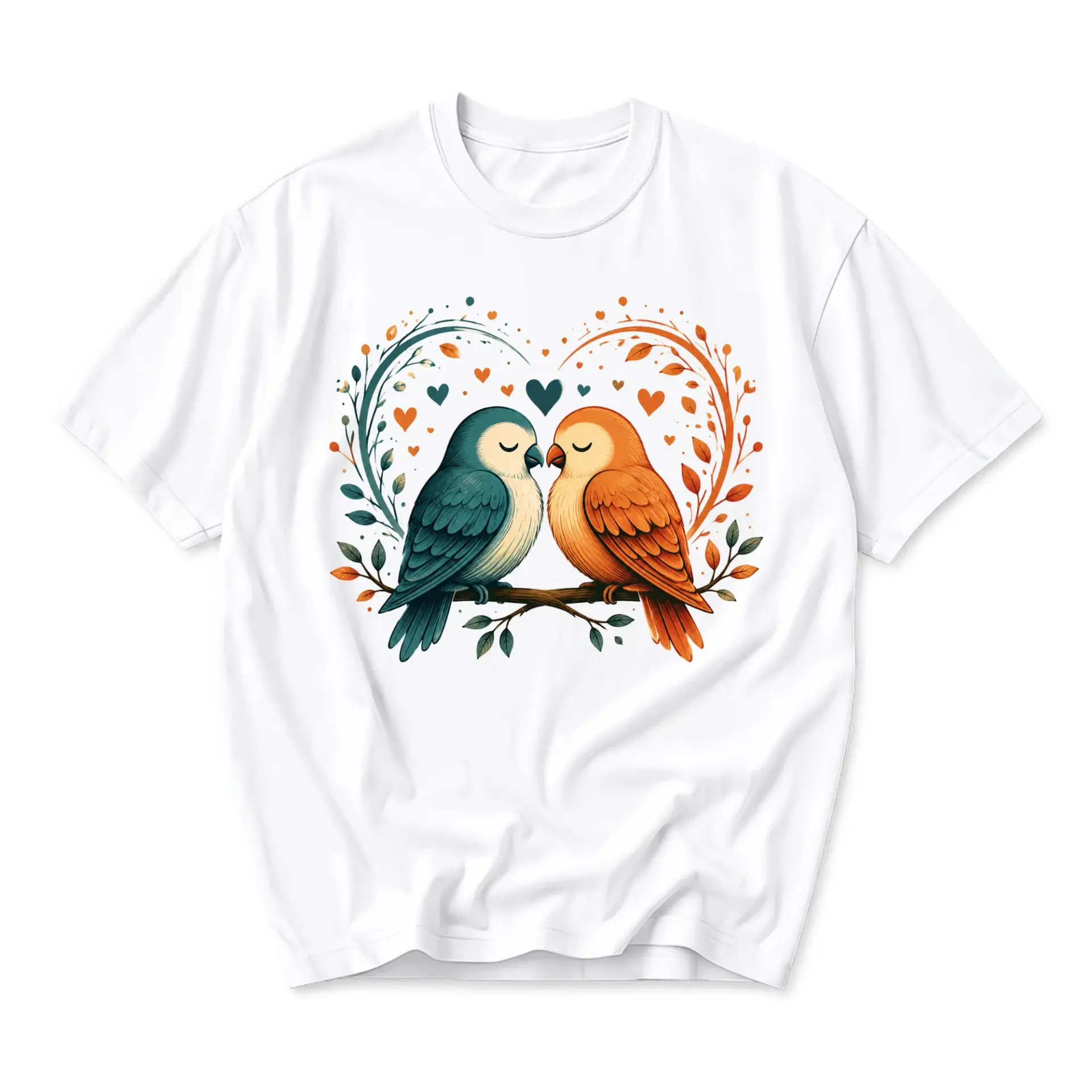 Graphic Tee Lovebirds Illustration Artistic Nature Shirt Unisex Casual Crew Neck Comfortable Cotton Blend Top