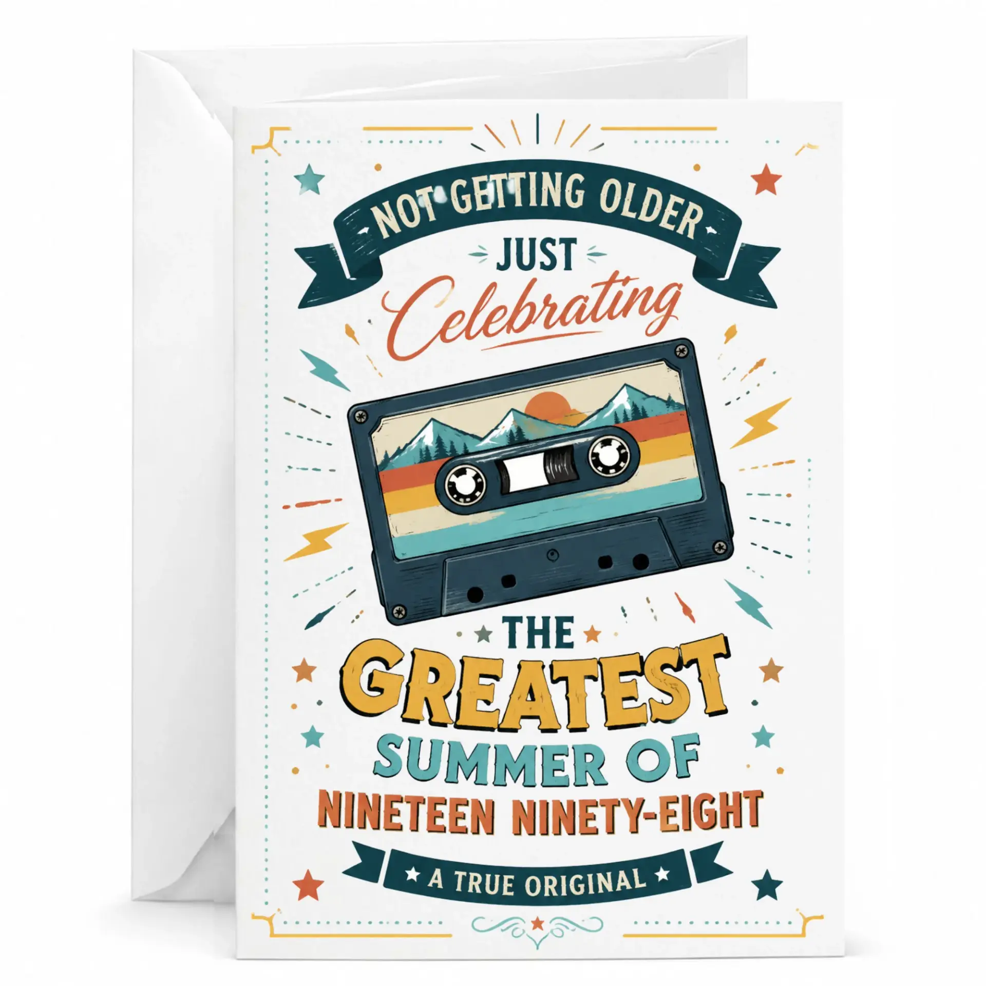 Birthday Card Retro Cassette Tape Design Funny Not Getting Older Celebrating the Greatest Summer of Nineteen Ninety-Eight