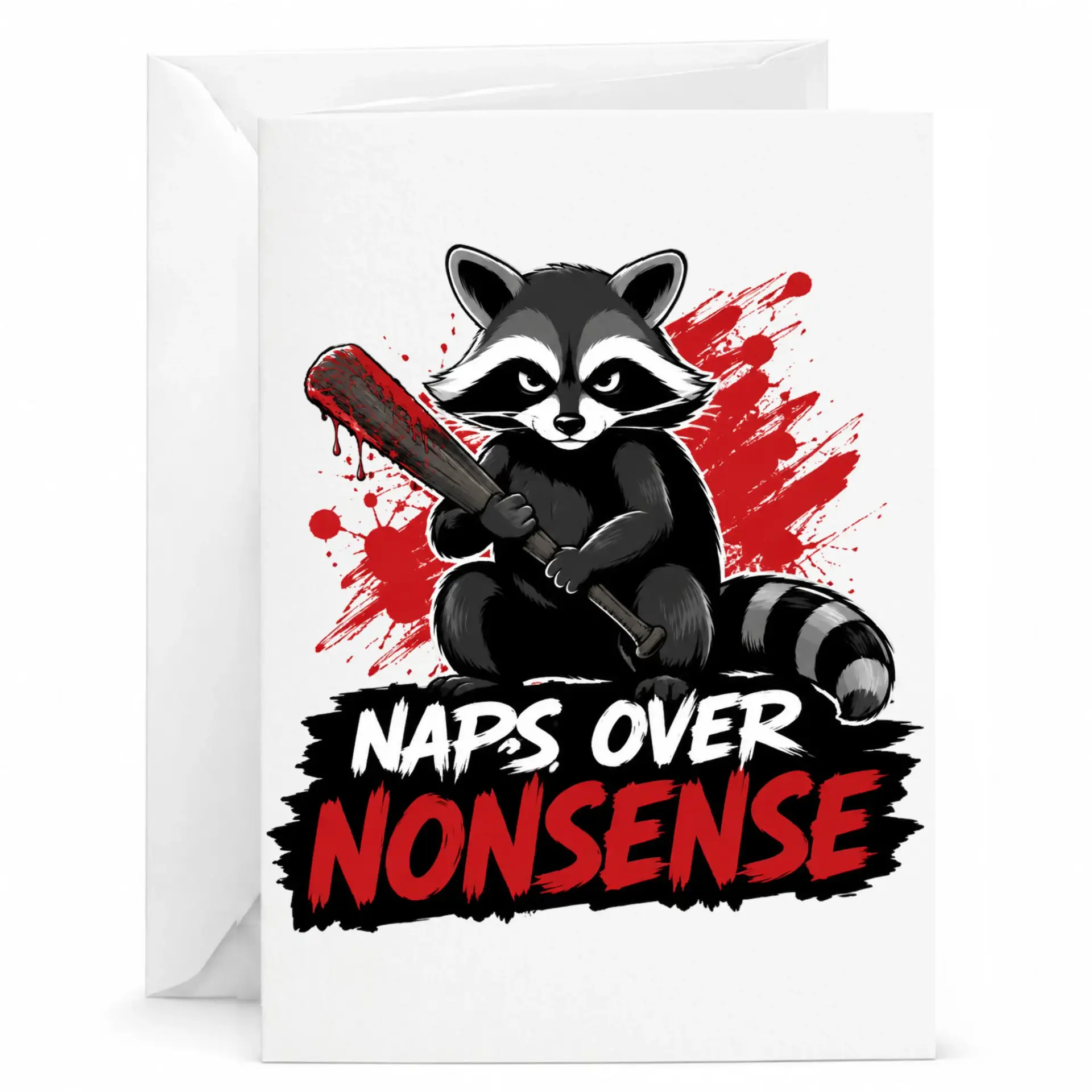 Funny Raccoon Greeting Card Naps over Nonsense Design Humorous Animal Birthday Note with Included White Envelope