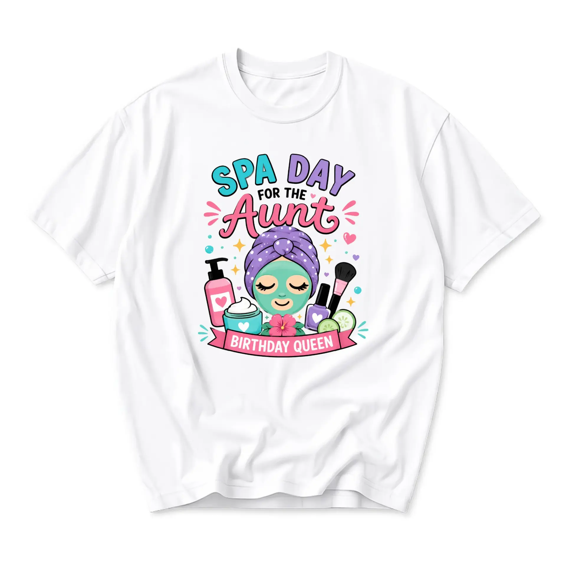 Graphic Tee Spa Day for the Aunt Birthday Queen Funny Shirt Unisex Short Sleeve Casual Everyday Cotton Crew Neck Top