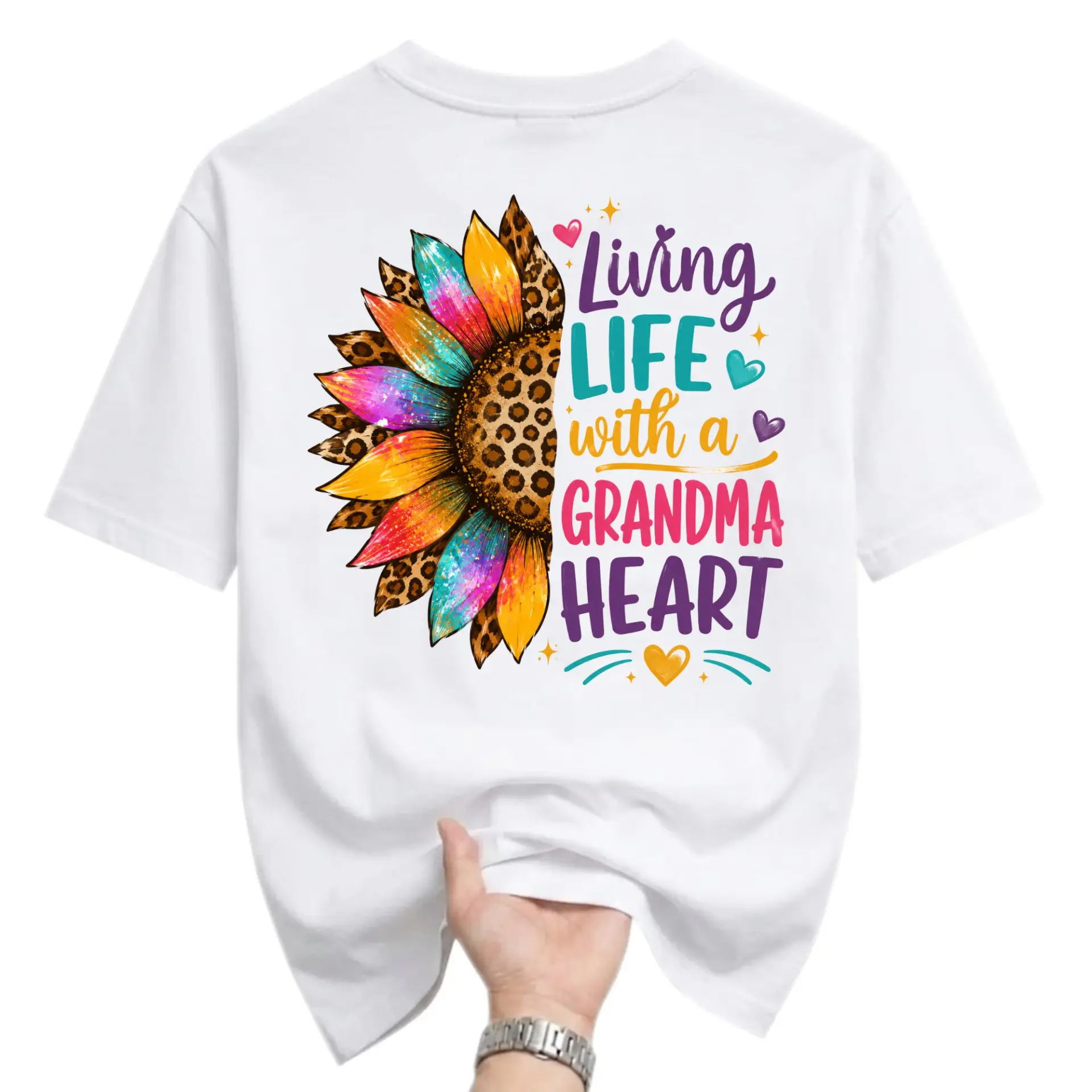 Graphic Tee Living Life with a Grandma Heart Sunflower Print Shirt Unisex