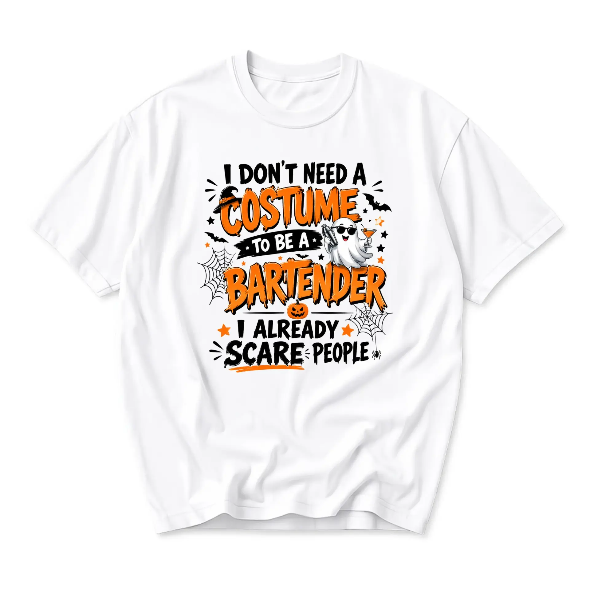 Funny Shirt I Dont Need a Costume to Be a Bartender Graphic Tee Unisex Halloween Cocktail Crew Neck Casual Top