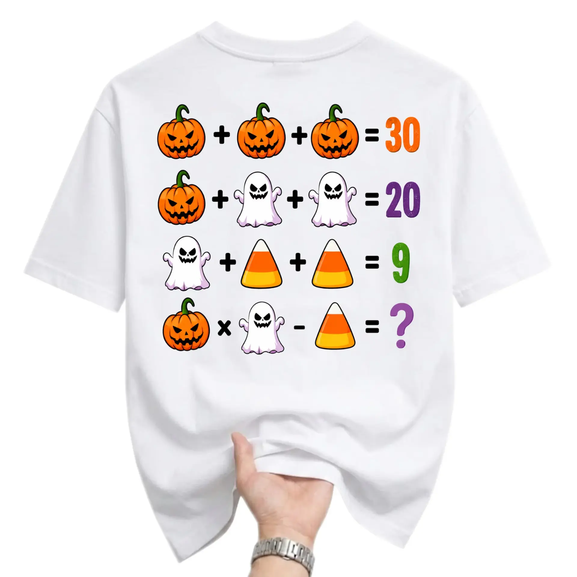 Funny Shirt Halloween Math Puzzle Graphic Tee Unisex Casual Crew Neck Comfortable Cotton Blend Novelty Holiday Top
