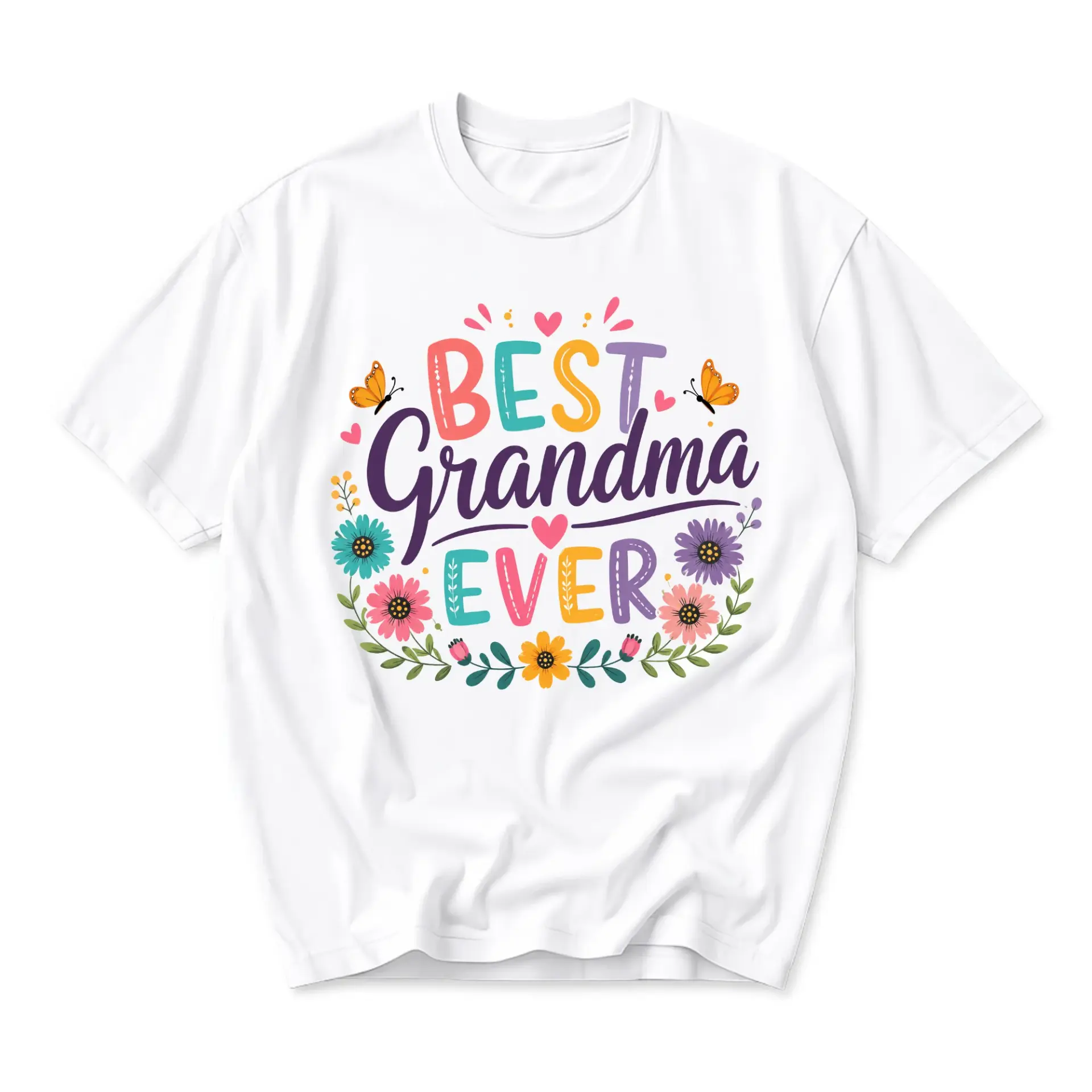 Graphic Tee Best Grandma Ever Floral Design Unisex Cotton Crew Neck Casual Short Sleeve Shirt for Everyday Comfort
