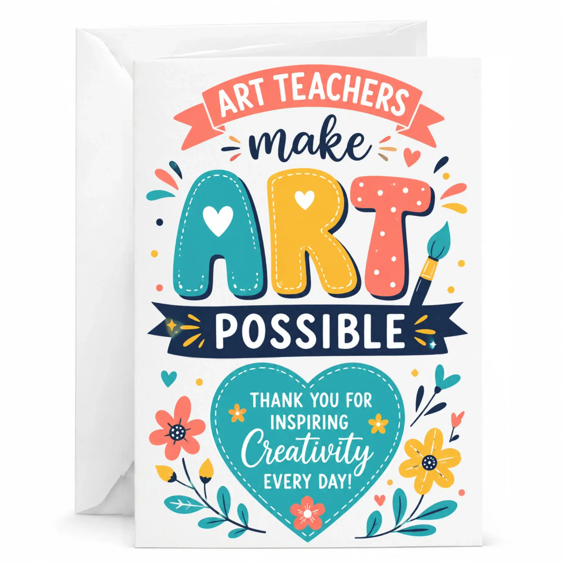 Card for Art Teacher Funny Artistic Appreciation Greeting with Envelope 5x7 Inches Folded Stationary