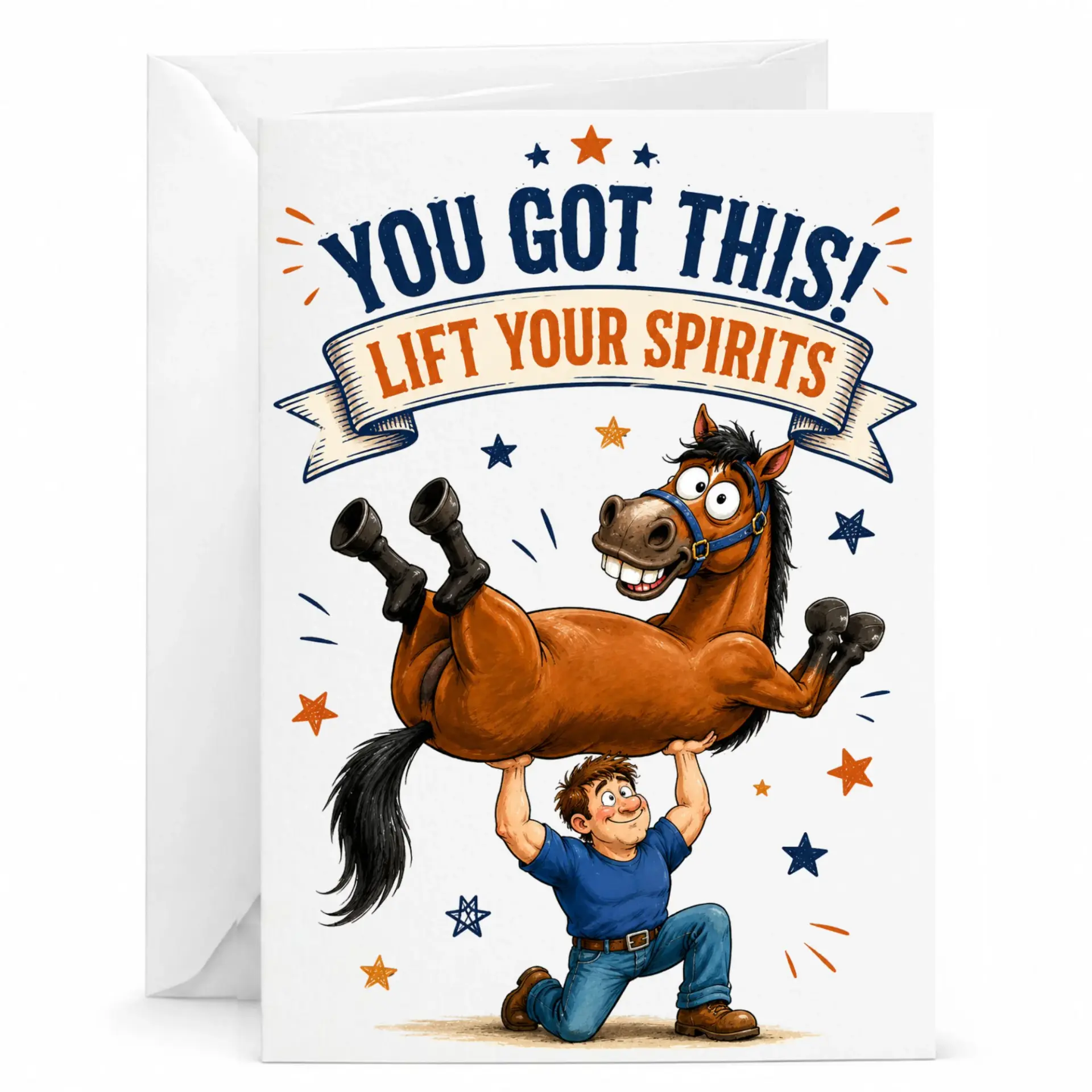 Funny Encouragement Greeting Card Humorous Horse Motivational Note for Friends and Colleagues with Included Envelope