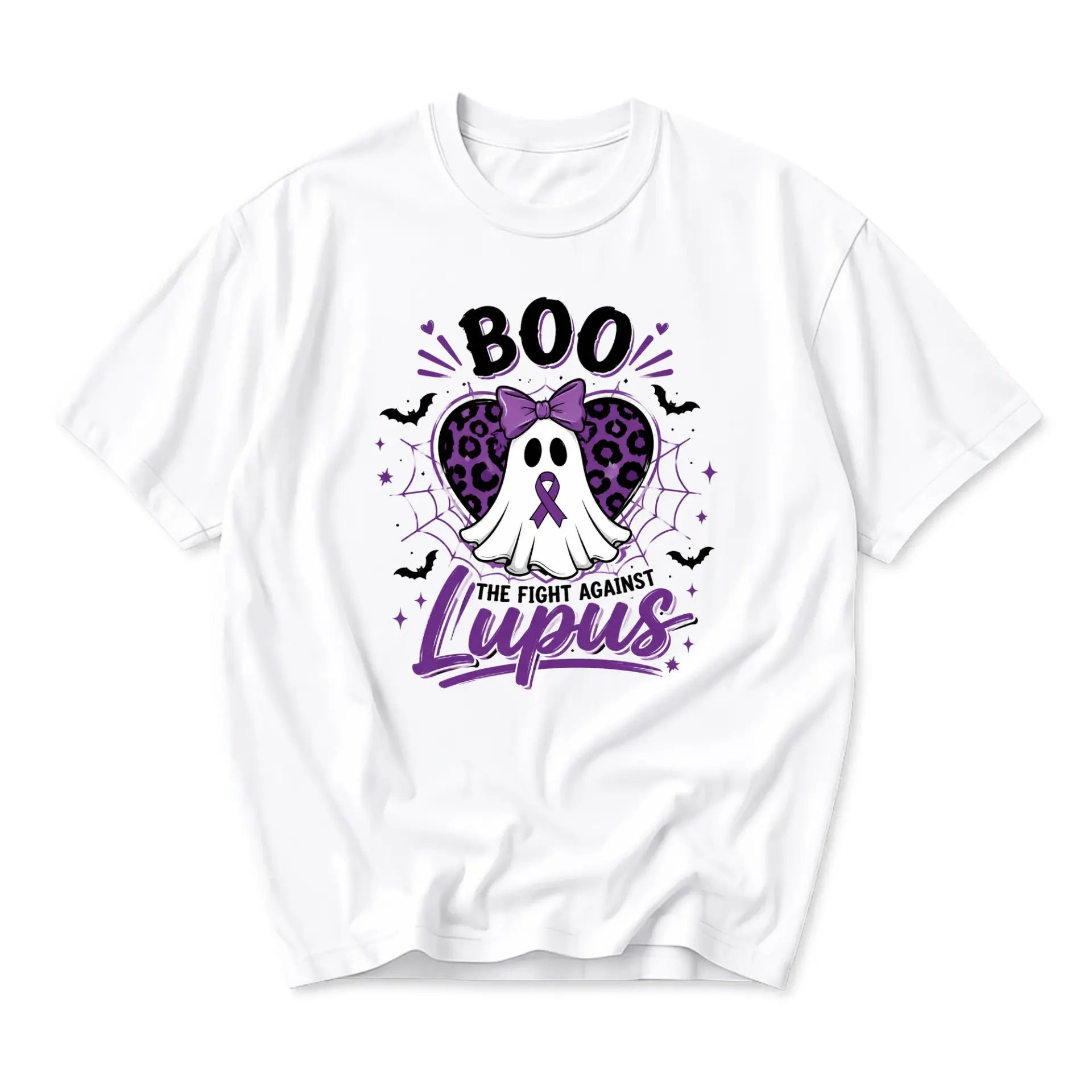 Graphic Tee the Fight Against Lupus Awareness Shirt Boo Ghost Print Unisex Crew Neck Casual Cotton Blend Apparel