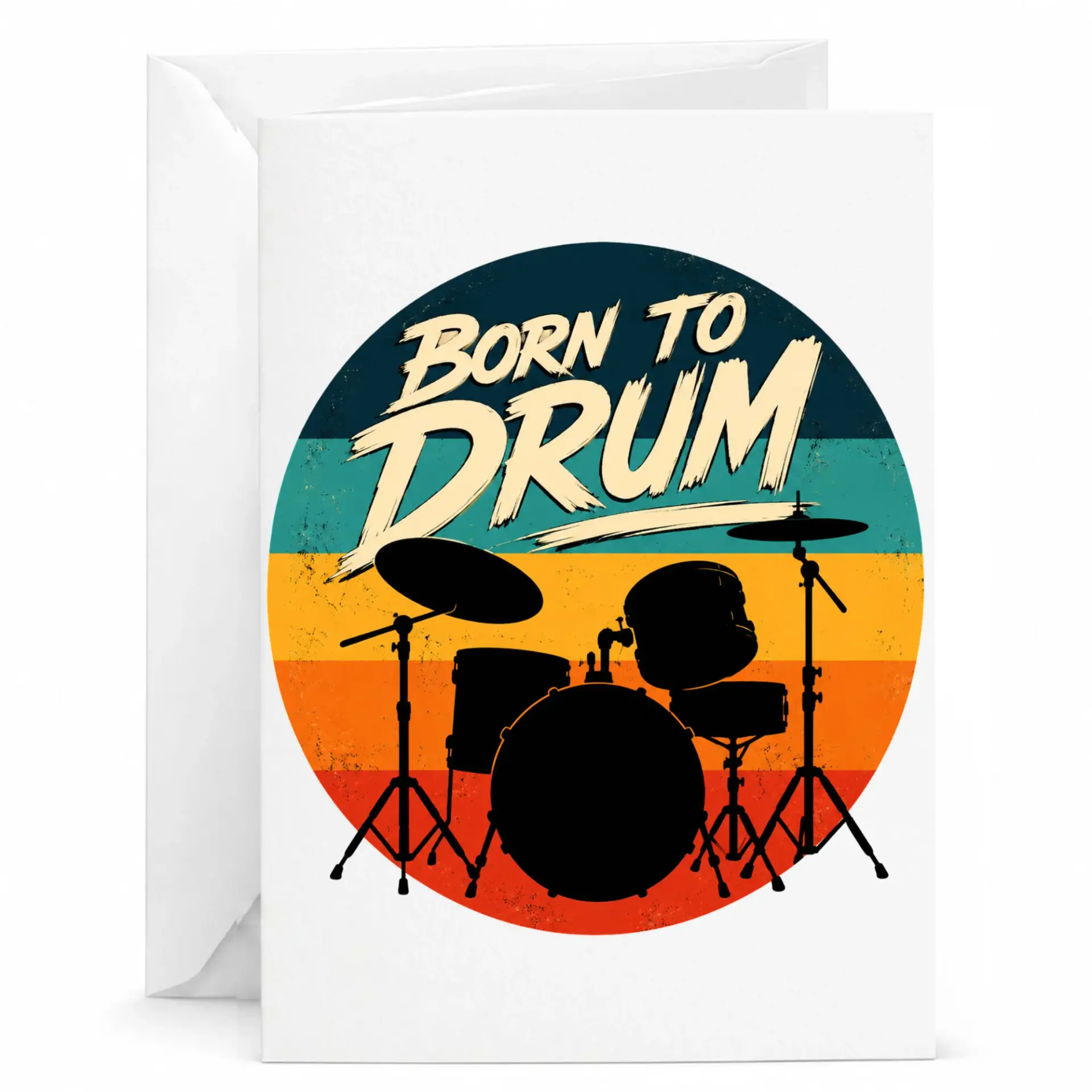 Greeting Card Born to Drum Musician Gift Funny Percussionist Art Stationery for Birthdays and Special Occasions