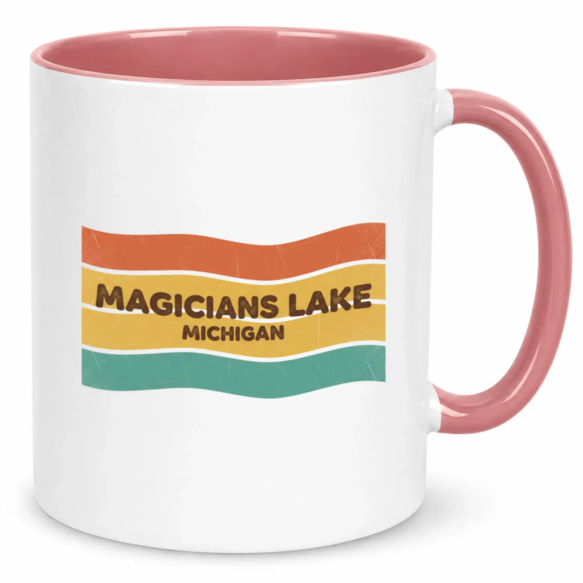 Magicians Lake Michigan Retro Ceramic Coffee Mug, Vintage Wavy Stripe Design Drinkware, Durable Hot Beverage Cup for Home Office