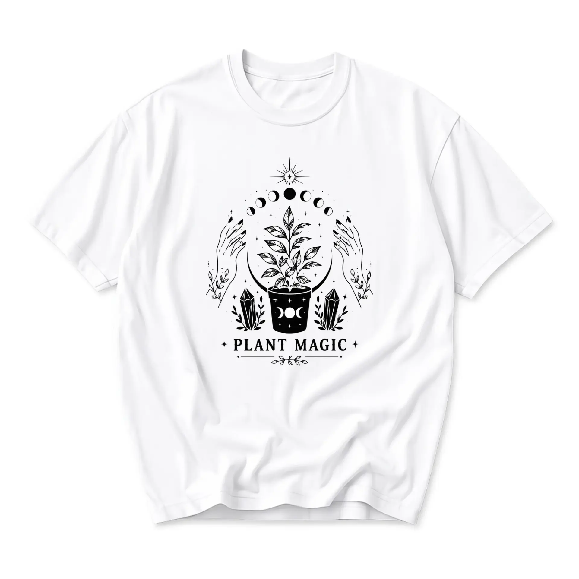 T-shirt Plant Magic Celestial Botanical Graphic Tee Artistic Nature Inspired Unisex Short Sleeve Crew Neck Top