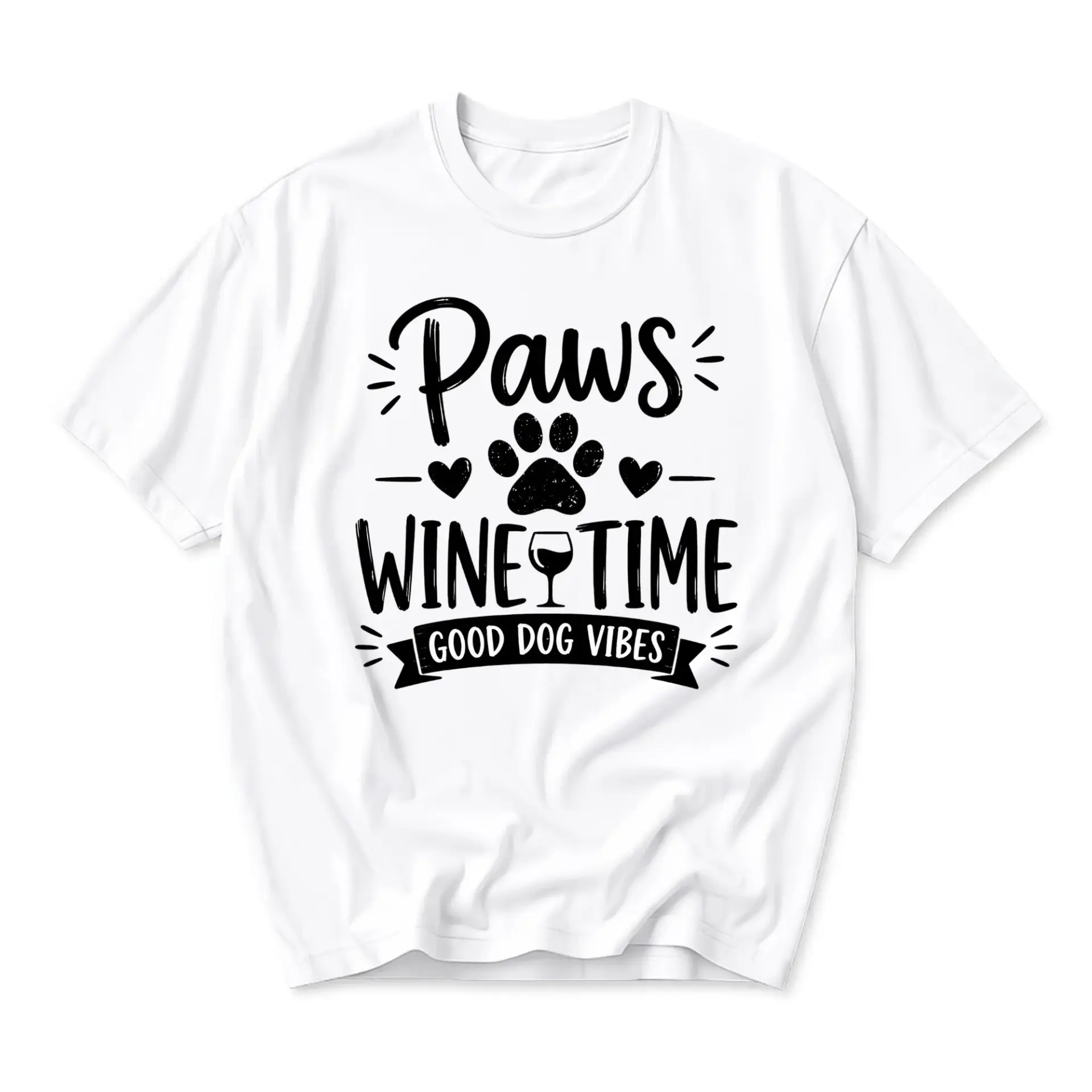 Graphic Tee Paws Wine Time Good Dog Unisex Crew Neck T-Shirt Casual