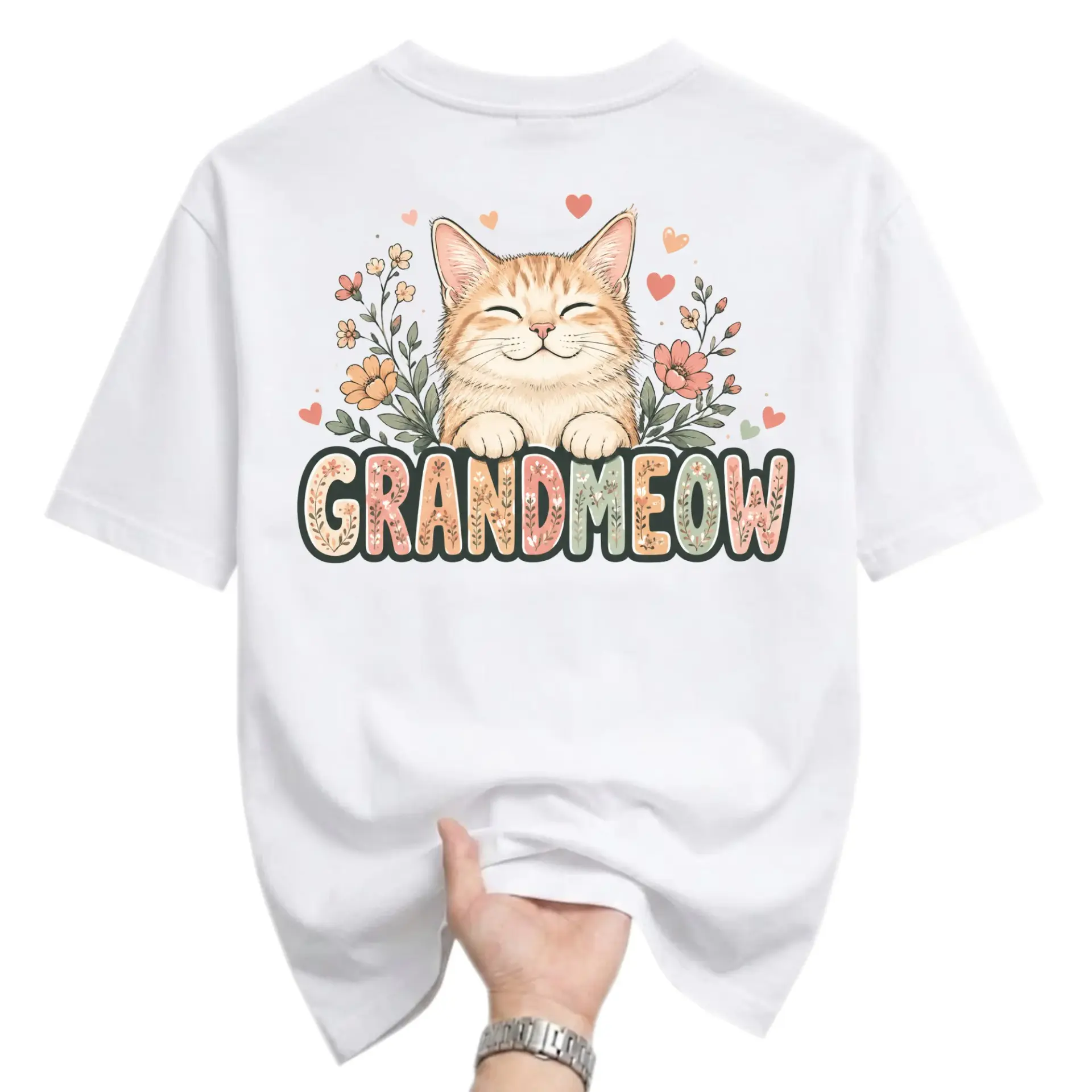 Graphic Tee Grandmeow Cat Lover T-Shirt Funny Cute Floral Unisex Crew Neck Soft Cotton Everyday Casual Top