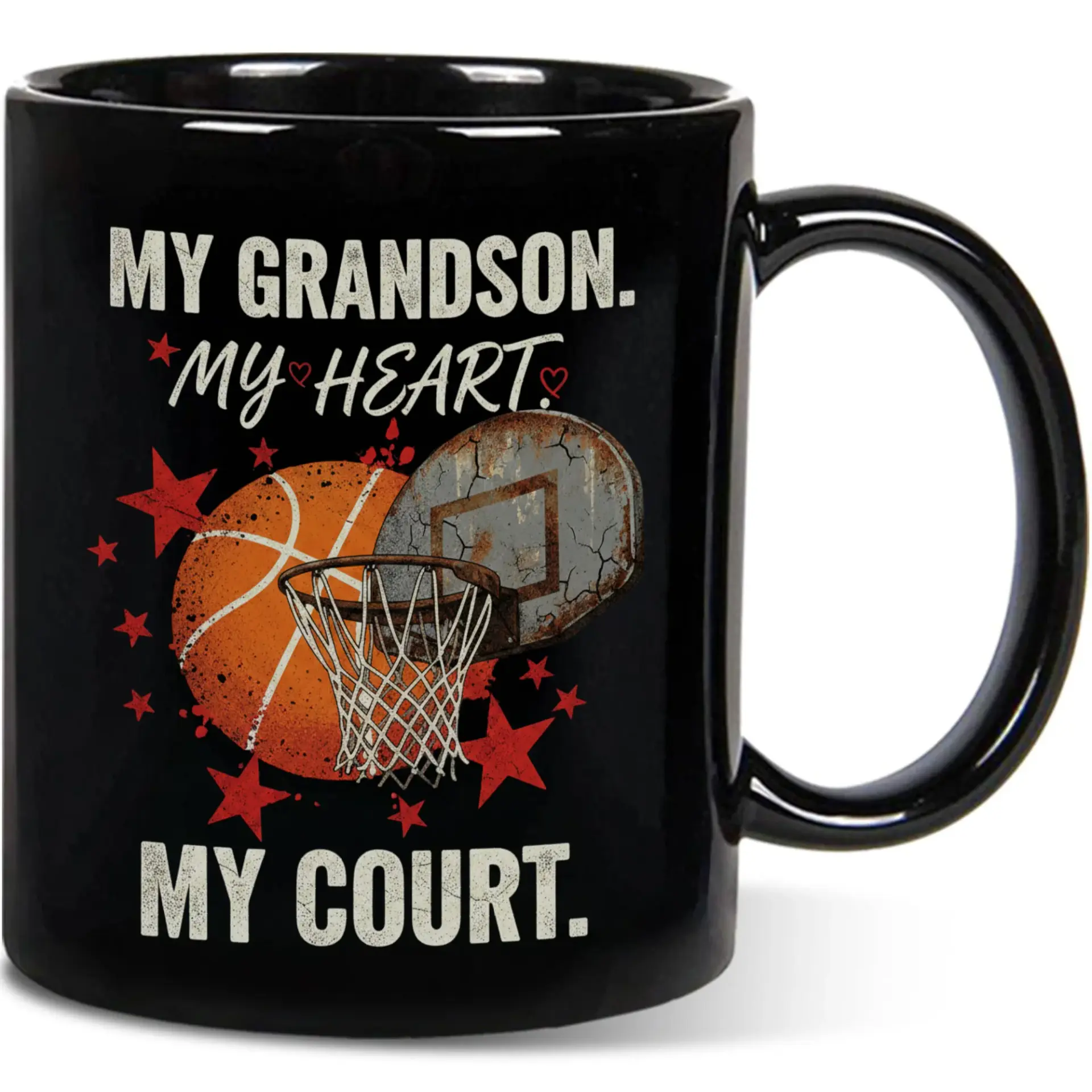 Ceramic Coffee Mug for Grandson Basketball Theme with 'my My Heart My Court' Design Thoughtful Drinkware Gift Sports Lovers