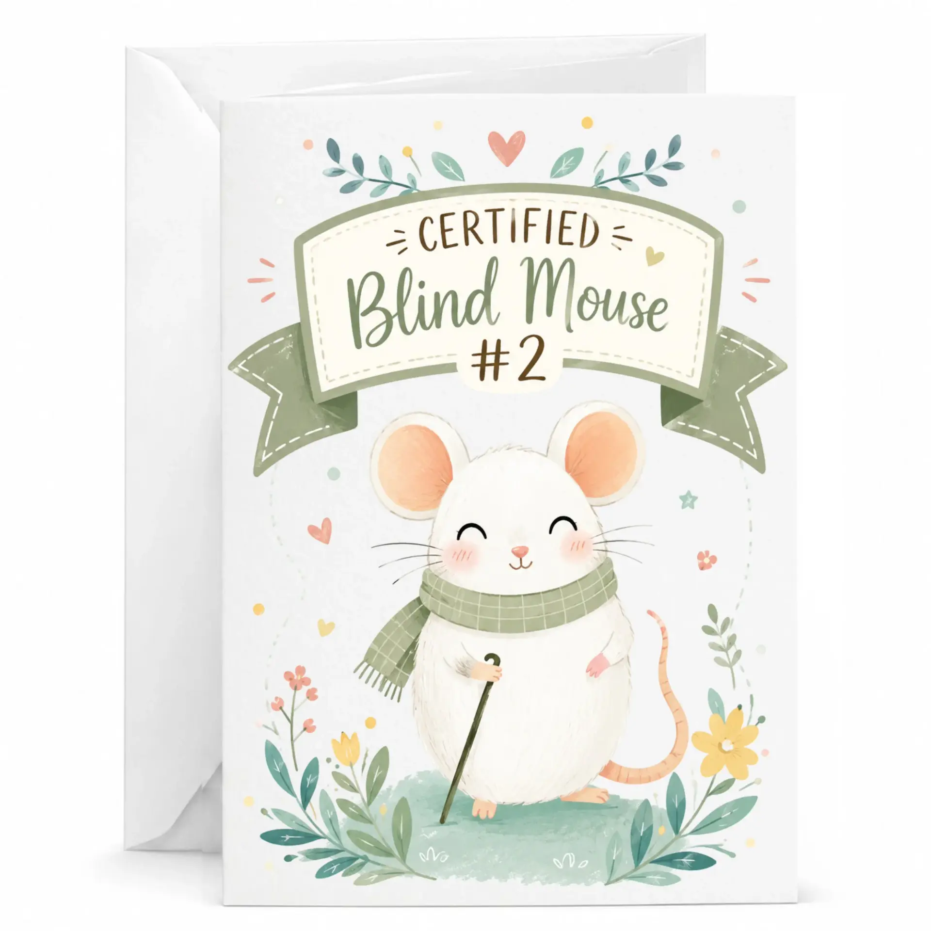 Funny Certified Blind Mouse Greeting Card with Matching White Envelope