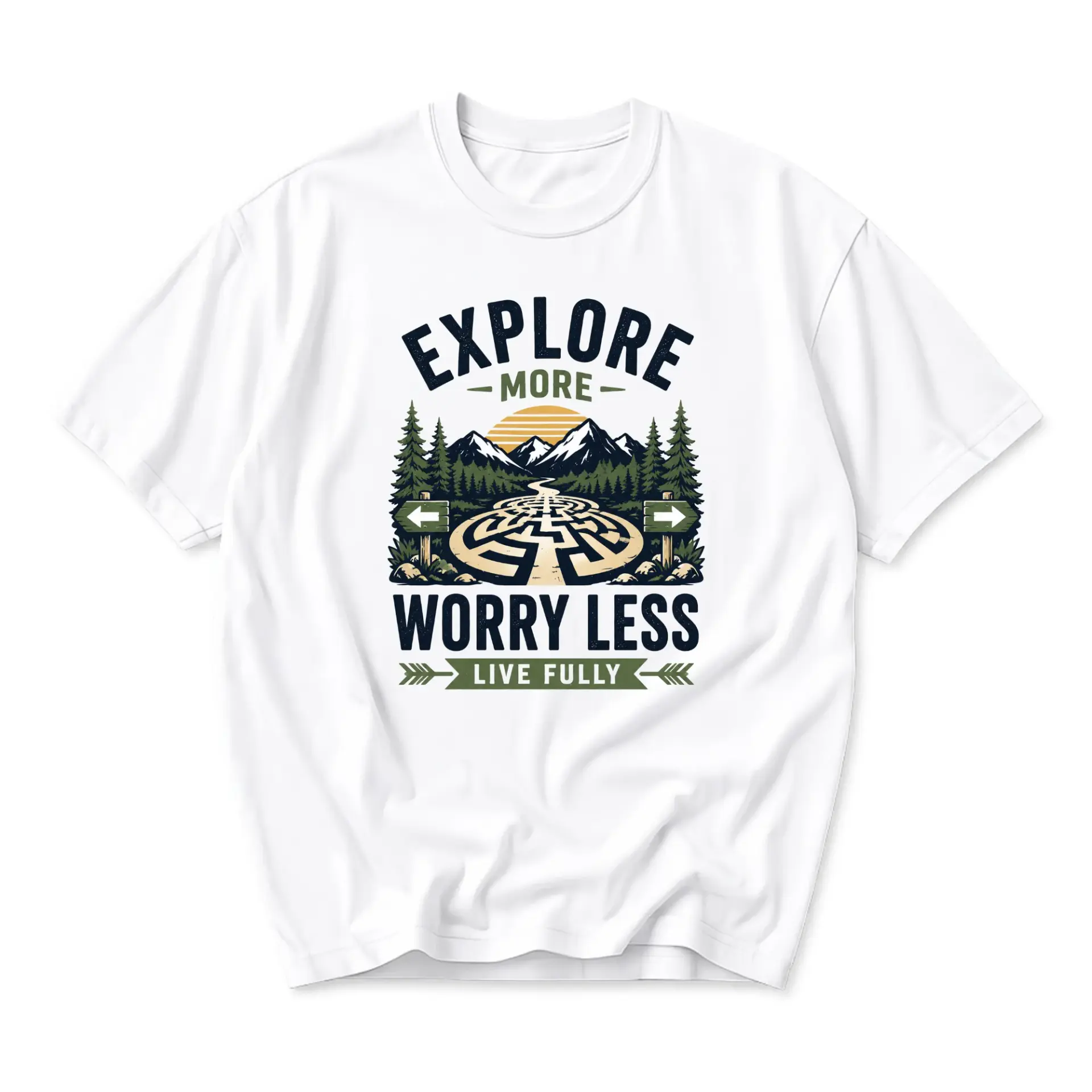 Graphic Tee Explore More Worry Less Live Fully Nature Inspired Outdoor Unisex Crew Neck Casual Cotton Blend T-Shirt