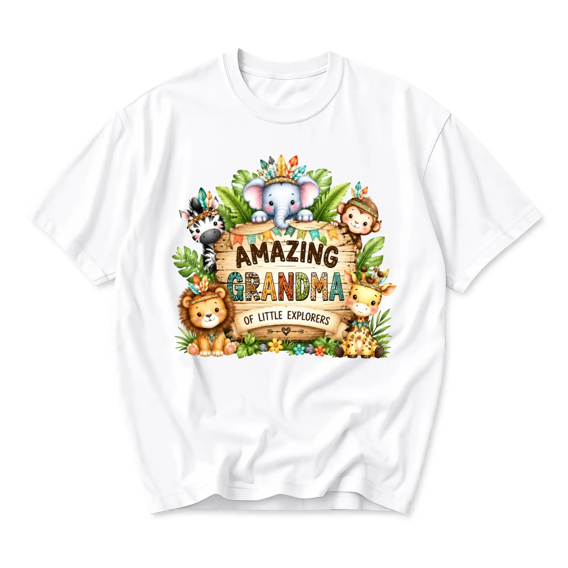 Graphic Tee Amazing Grandma of Little Explorers Safari Print Shirt Unisex Crew Neck Casual Cotton Top