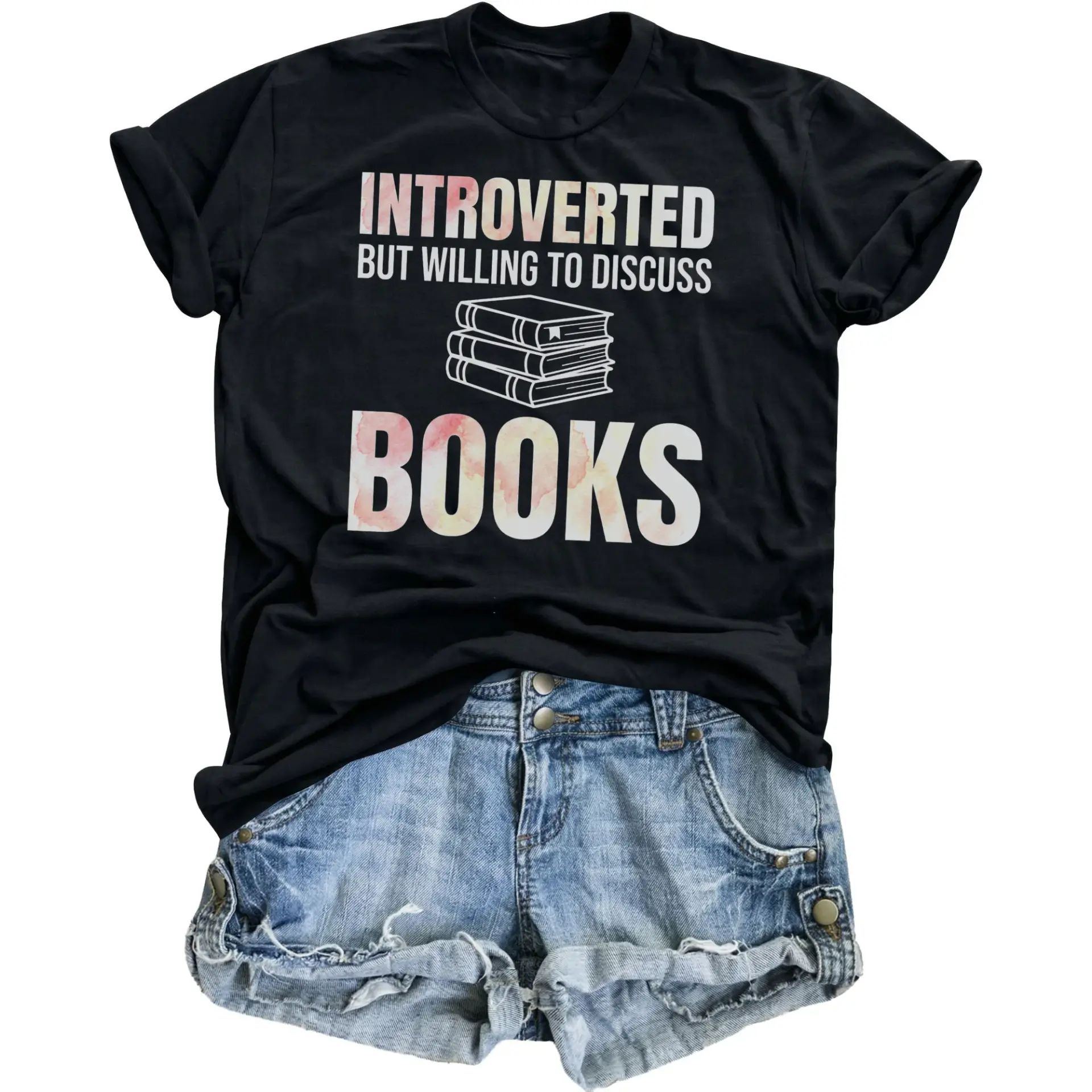 Graphic Tee Introverted but Willing to Discuss Books Funny Reading Enthusiast Unisex Crew Neck Casual Cotton Shirt