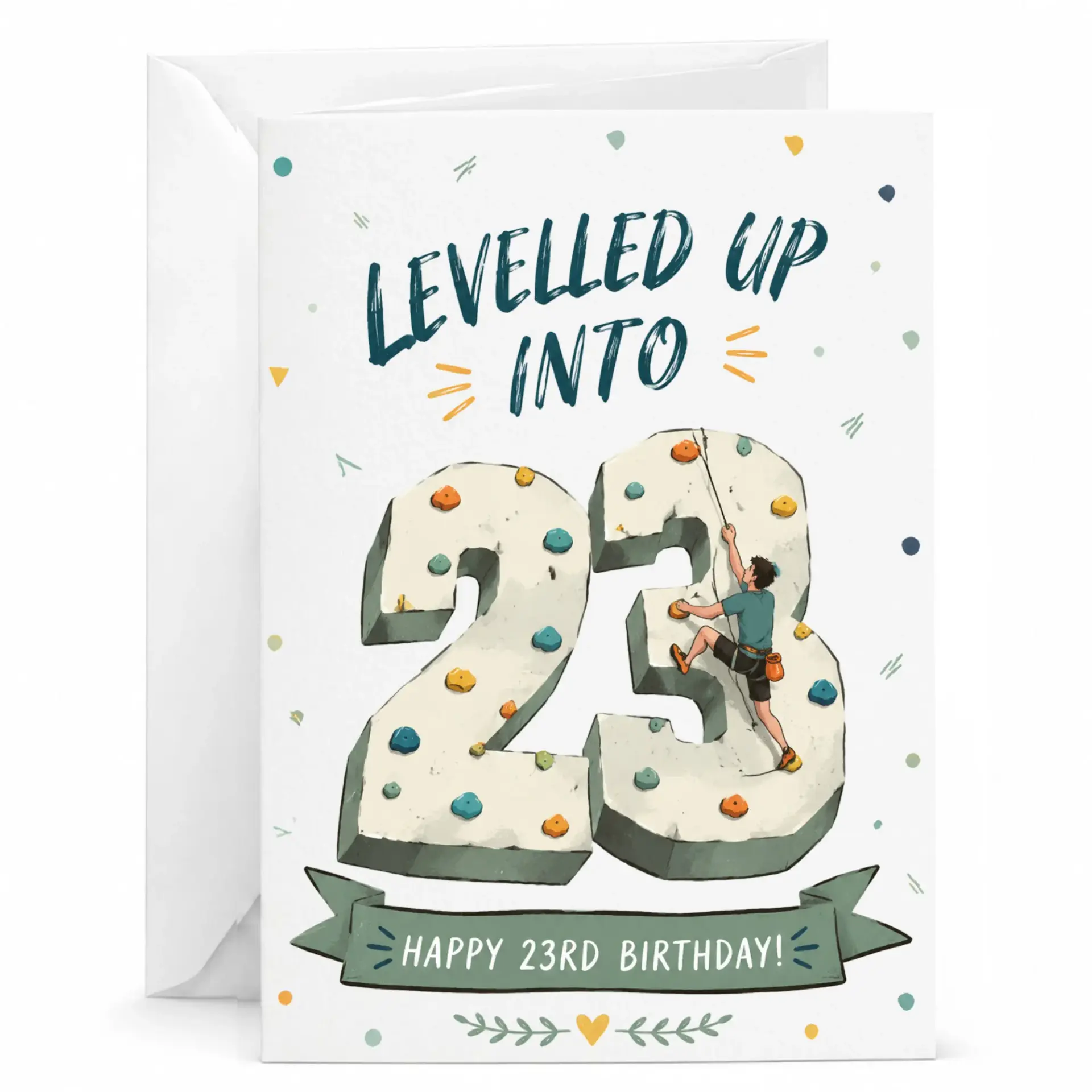 Birthday Card for Rock Climber Funny 23rd Birthday Greeting Card with Envelope Levelled up into Twenty Third Year Design