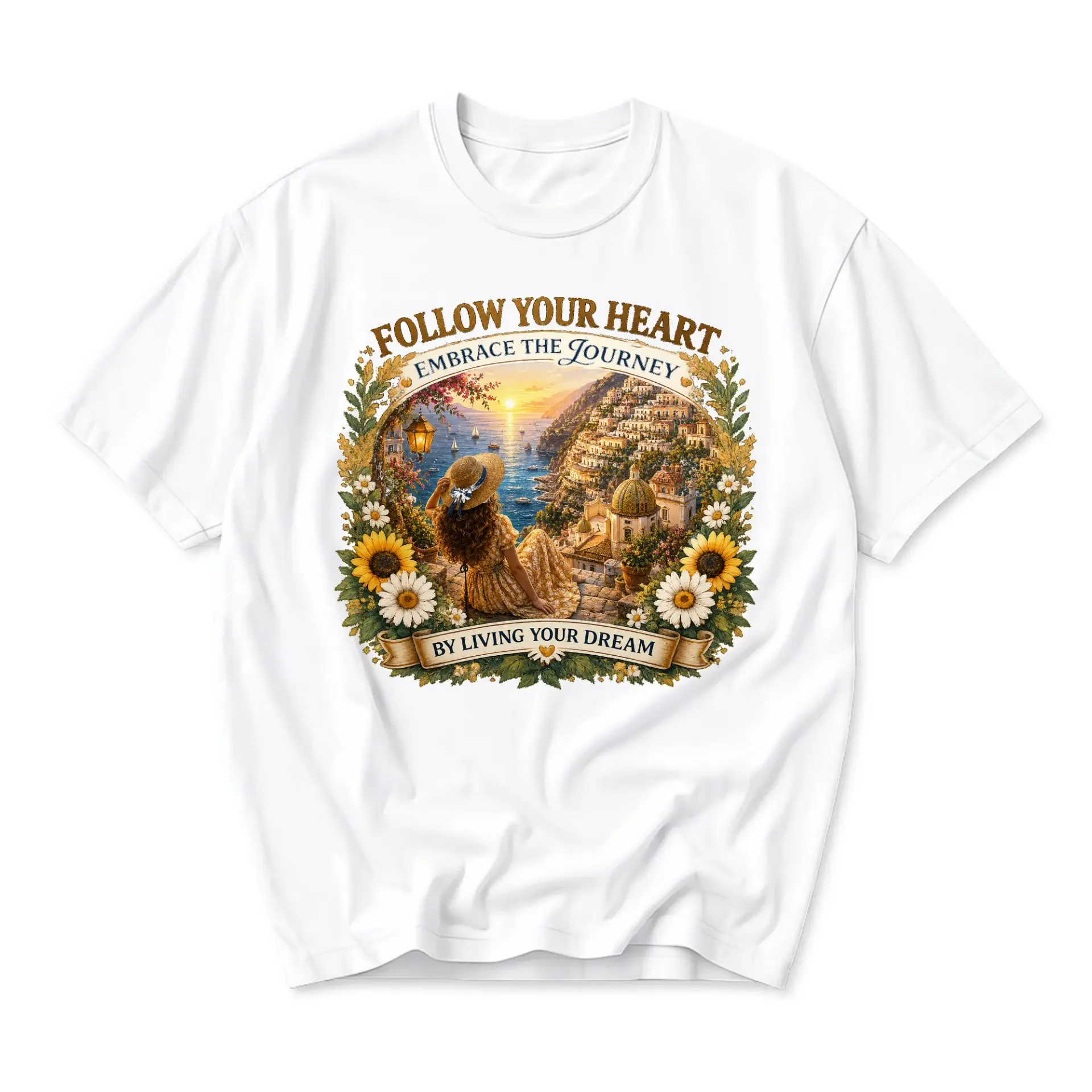Graphic Tee Follow Your Heart Embrace the Journey Inspirational Art Unisex Crew Neck Everyday Casual Cotton Shirt