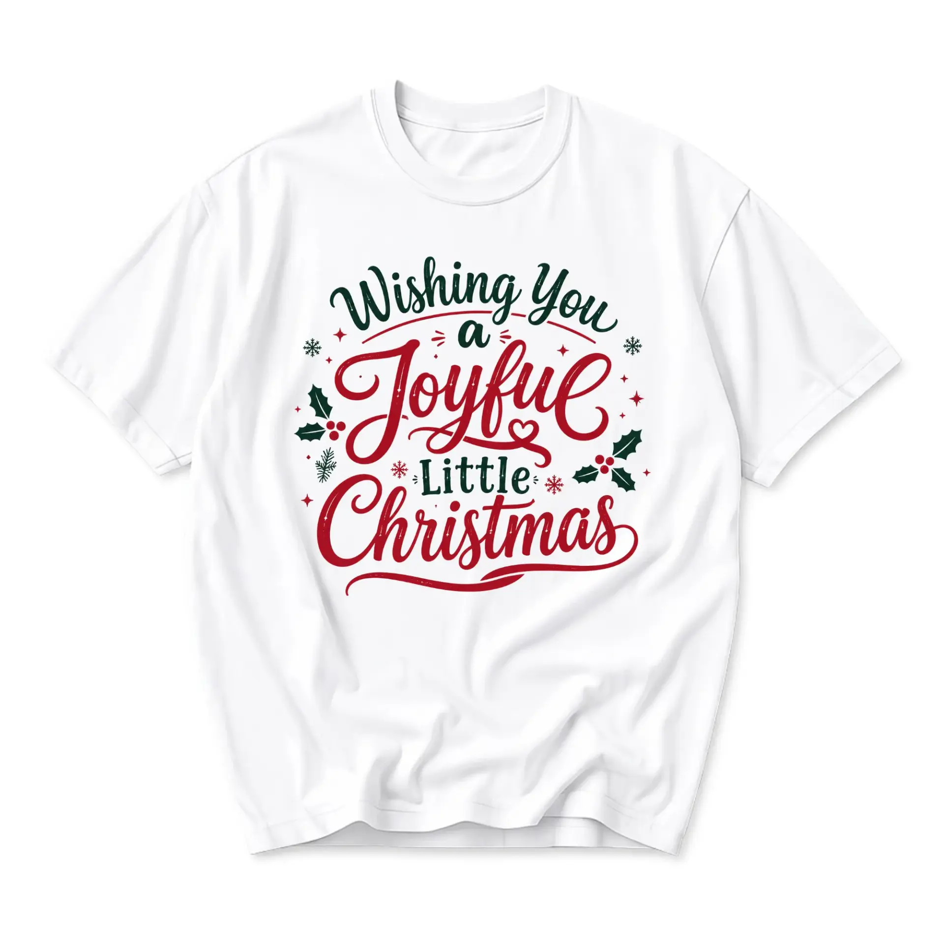 T-shirt Wishing You a Joyful Little Christmas Graphic Tee Holiday Season Seasonal Print Comfortable Unisex Crew Neck