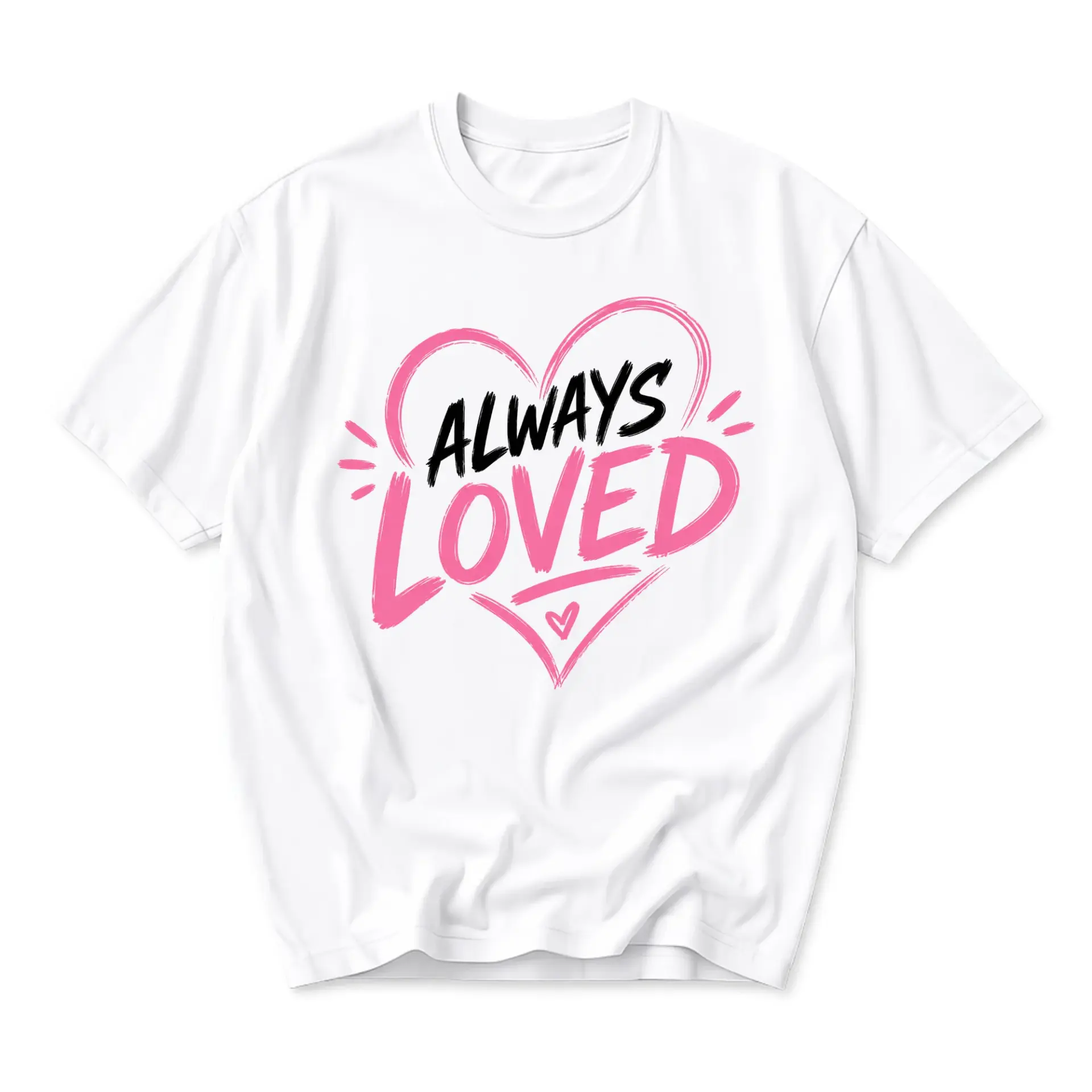 Graphic Tee Always Loved Heart Design Unisex Casual Short Sleeve Shirt Comfortable Cotton Crew Neck Top Apparel