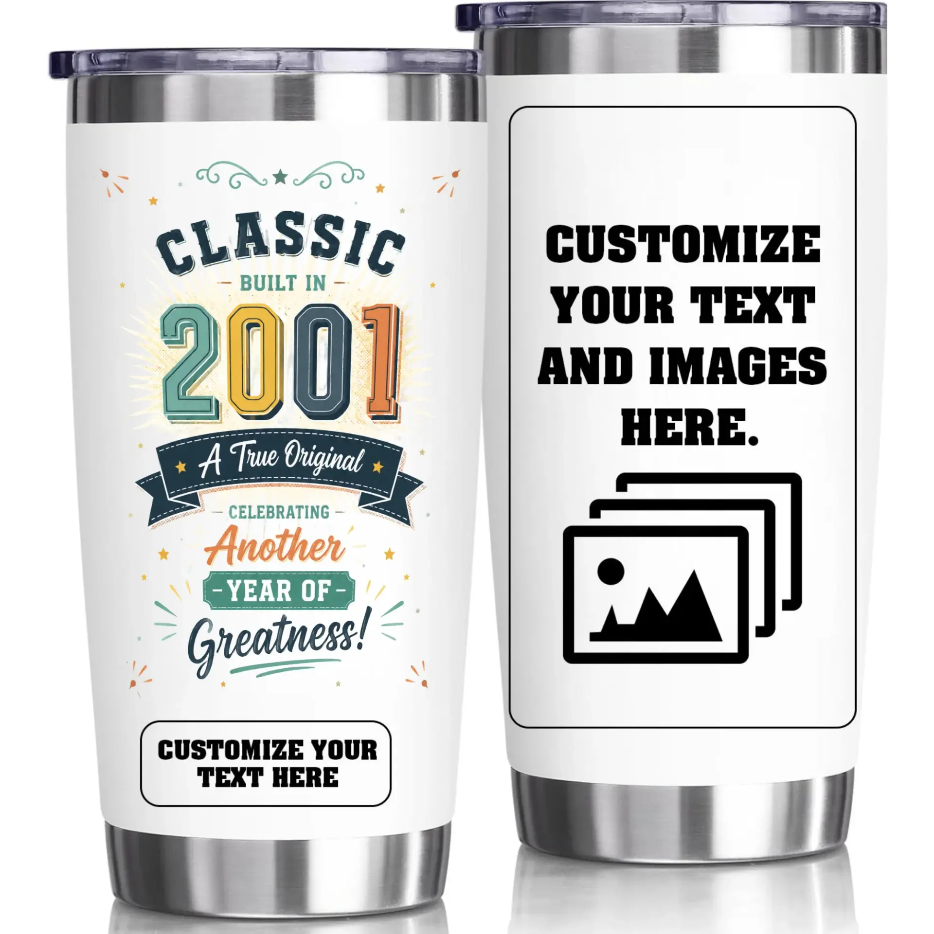Stainless Steel Tumbler 20oz Custom Birthday Gift Classic Built in 2001 a True Original Insulated Travel Cup