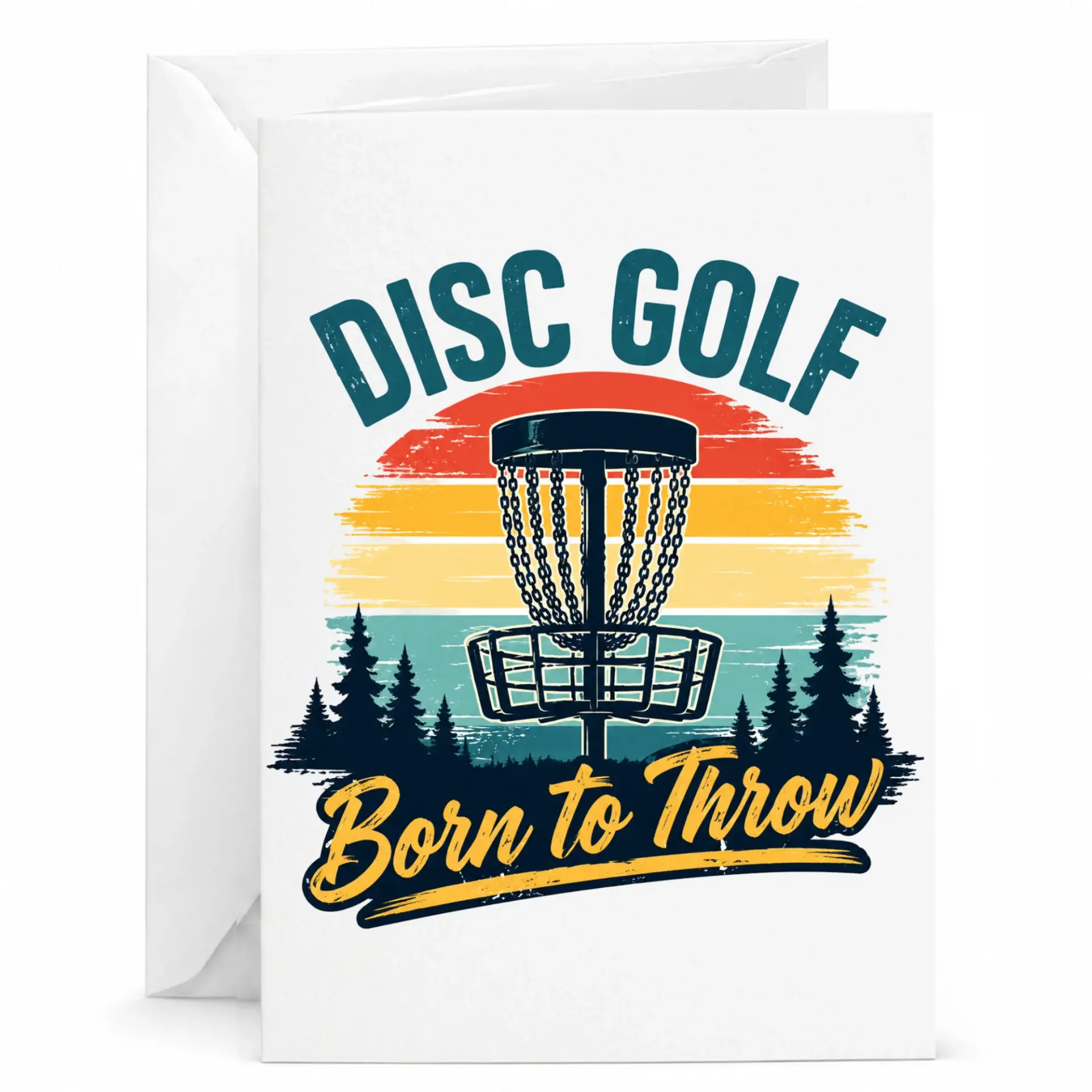 Greeting Card Disc Golf Born to Throw Retro Vintage Sunset Design Sport Lover Stationery Folded Note Card with Envelope