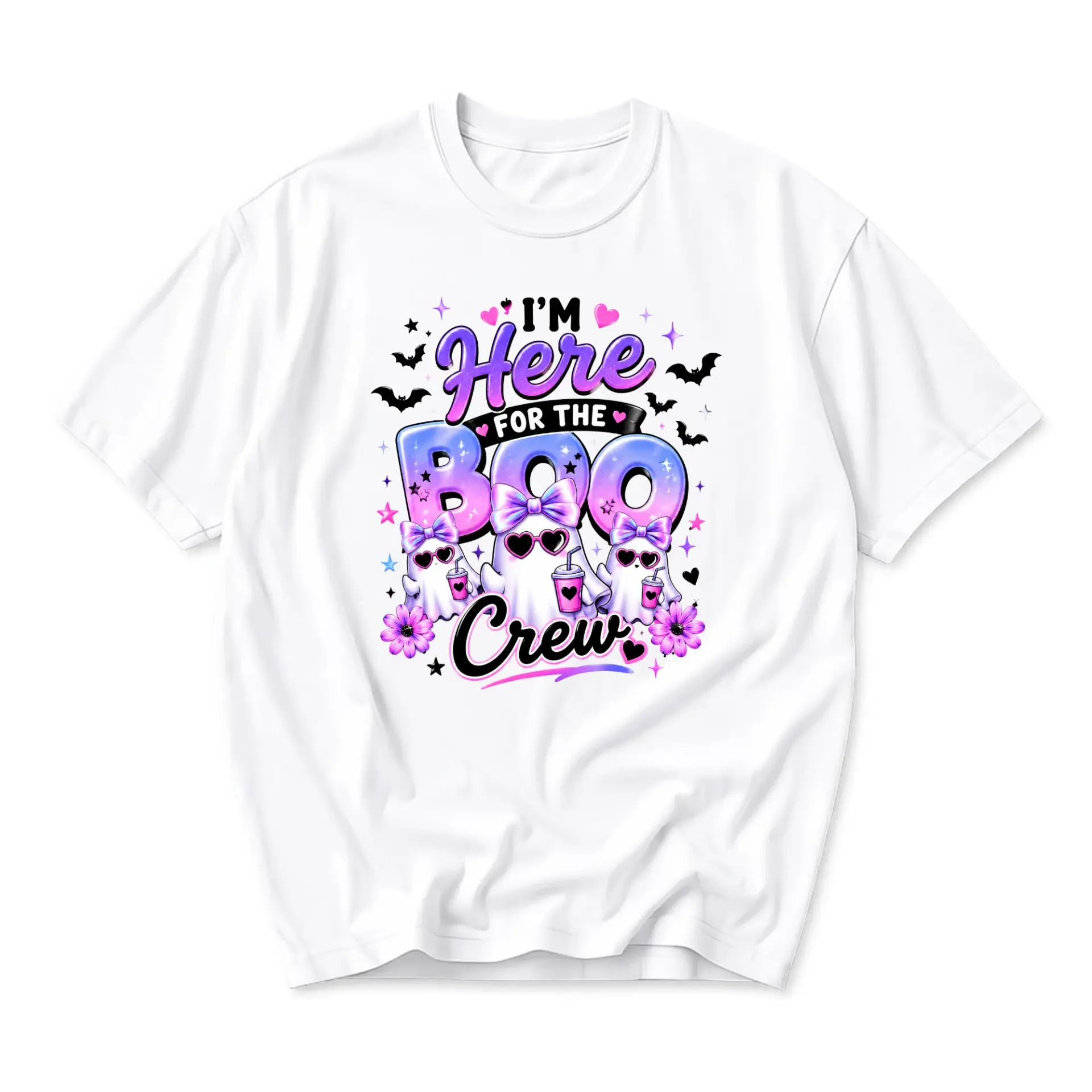 Funny Shirt I'm Here for the Boo Crew Graphic Tee for Casual Wear Seasonal Halloween Inspired Graphic Printed T-Shirt