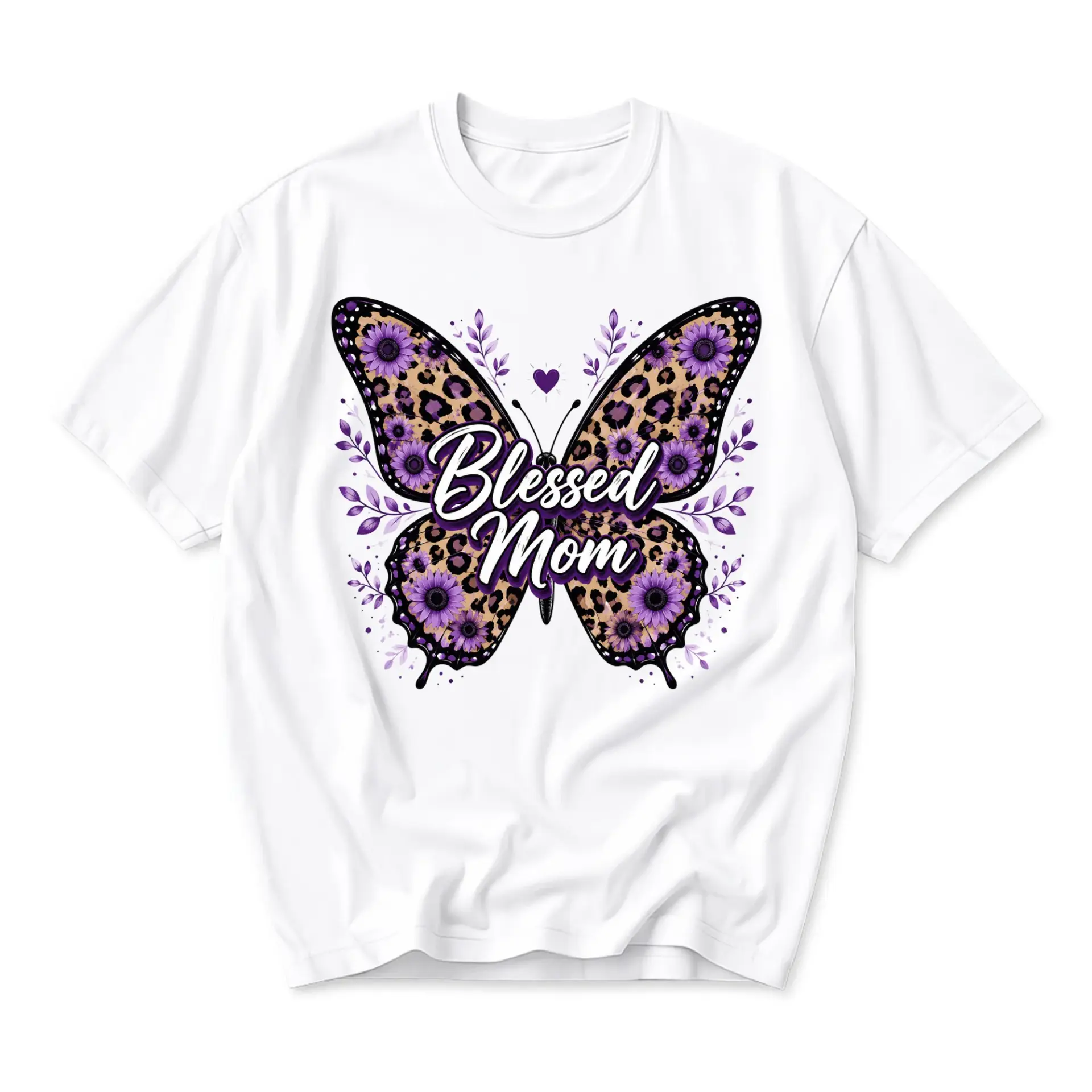 Graphic Tee Blessed Mom Butterfly Shirt Leopard Sunflower Print Casual Cotton Crew Neck Unisex Summer Short Sleeve Top