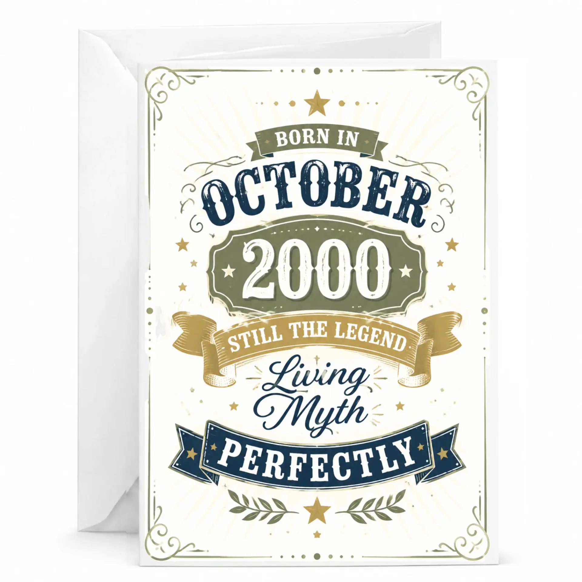 Birthday Card Born in October 2000 Still the Legend Vintage Style Greeting Card for Milestone Birthday Celebration