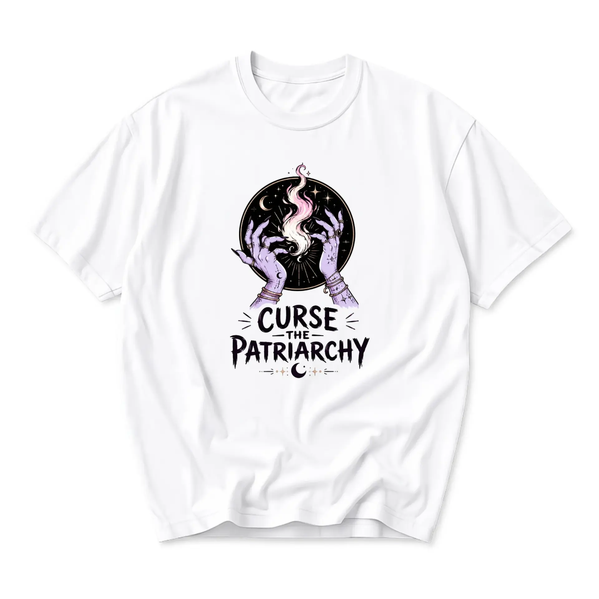 Graphic Tee Curse the Patriarchy Witchy Occult Hand Illustration Unisex Cotton Blend Casual Crew Neck Short Sleeve Top