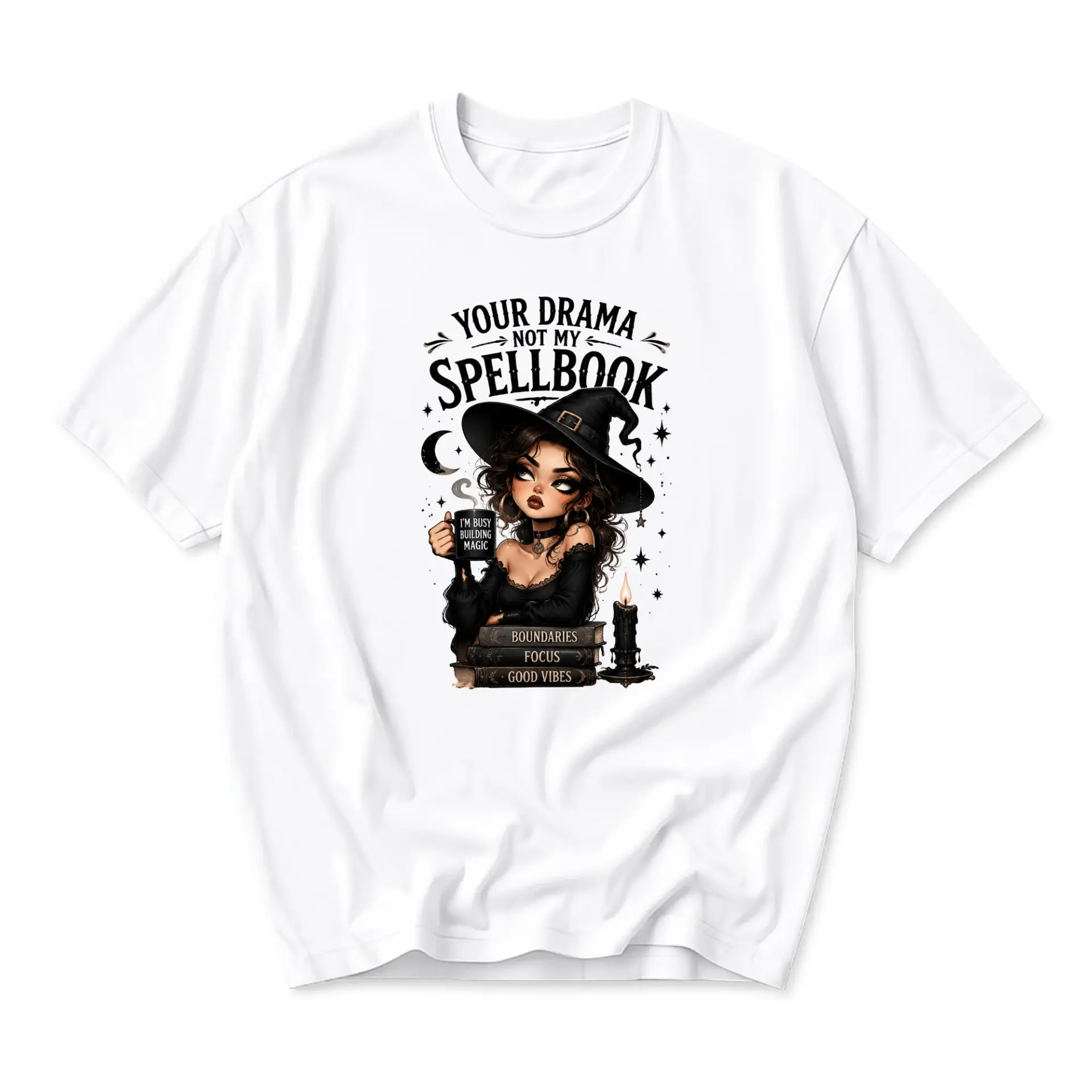 Funny Shirt Your Drama Not My Spellbook Graphic Tee Witch Themed Apparel for Casual Wear and Daily Self Expression