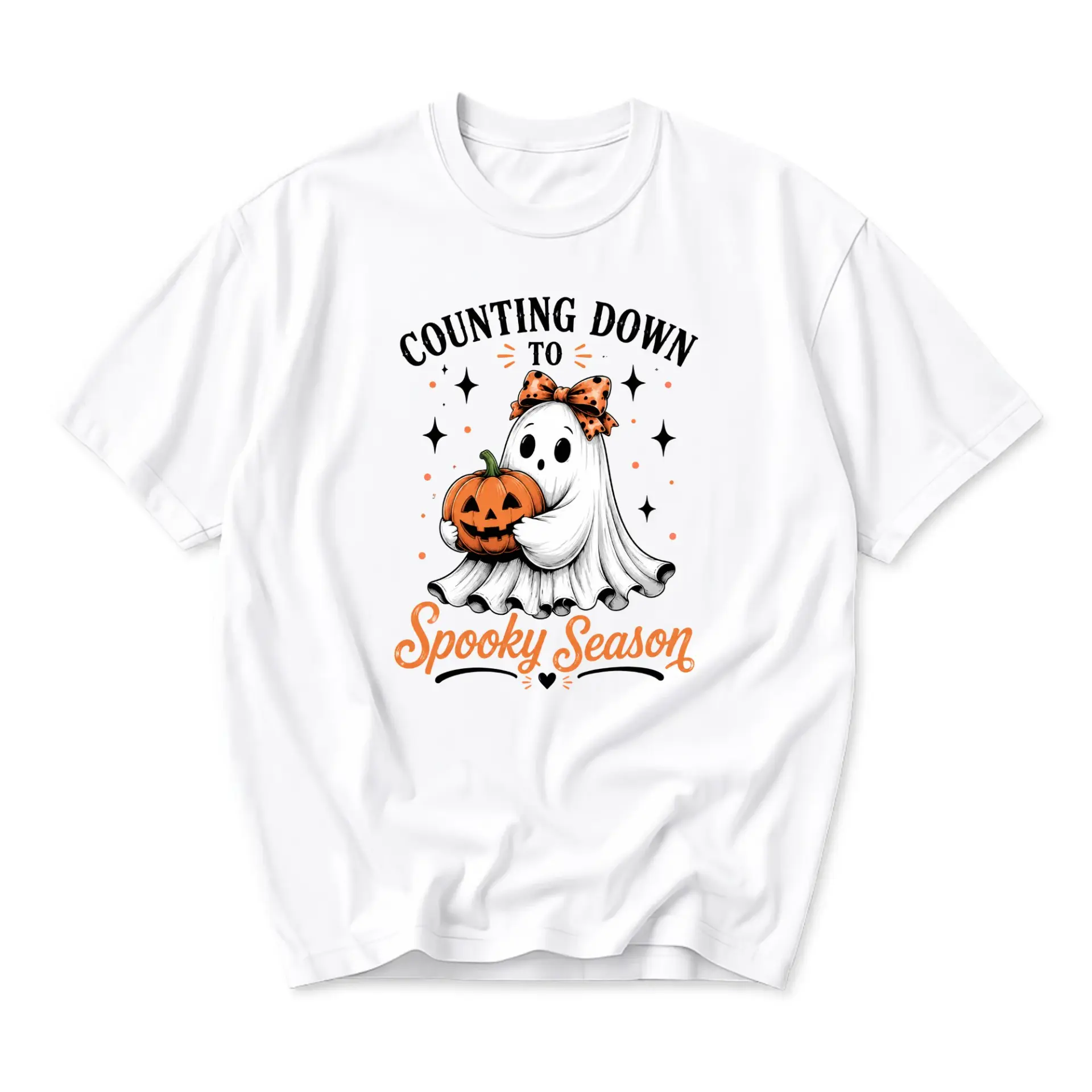 Graphic Tee Counting Down to Spooky Season Ghost Pumpkin Illustration Unisex Casual Crew Neck Short Sleeve Shirt