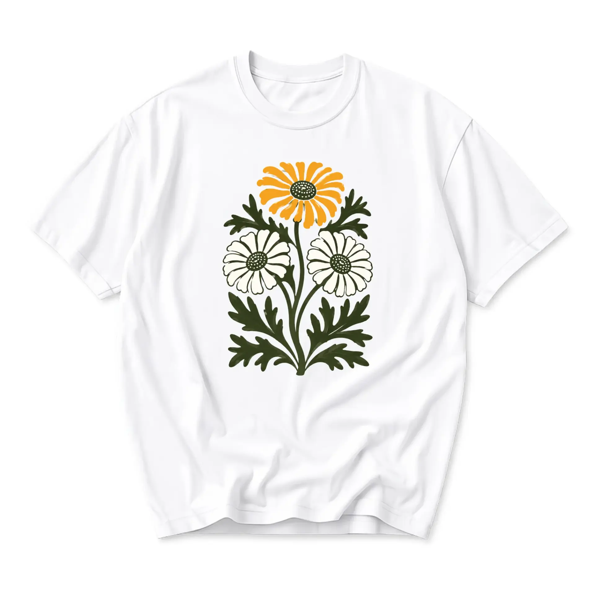 Graphic Tee Unisex Casual Crew Neck T-Shirt Featuring a Botanical Daisy