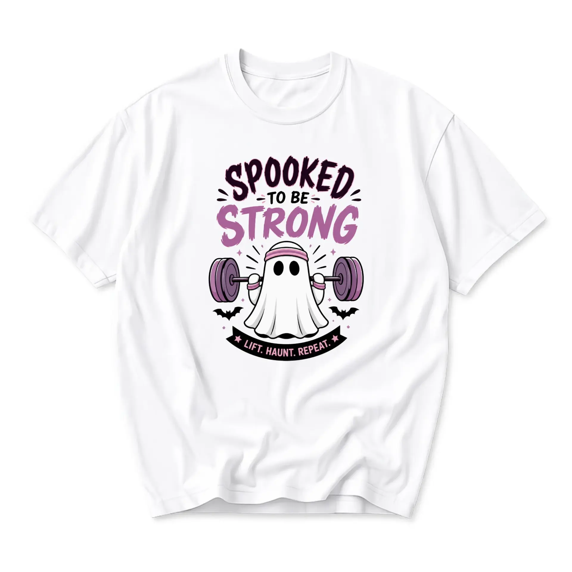 Funny Shirt Spooked to Be Strong Weightlifting Ghost Graphic Tee Unisex Casual Cotton Crew Neck Workout Top