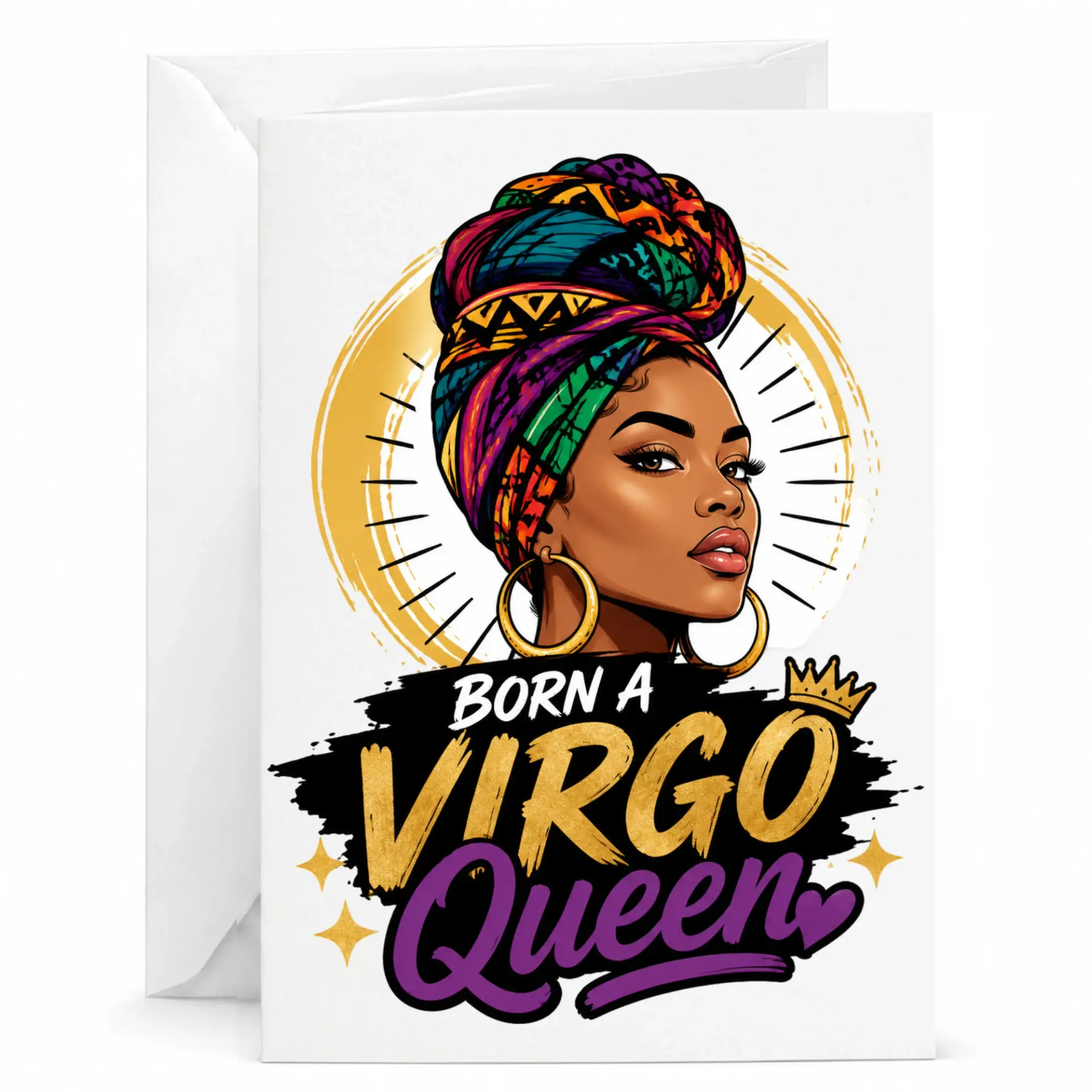 Greeting Card Born a Virgo Queen Birthday Card for Her Astrological Zodiac Design Printed Stationery for Women