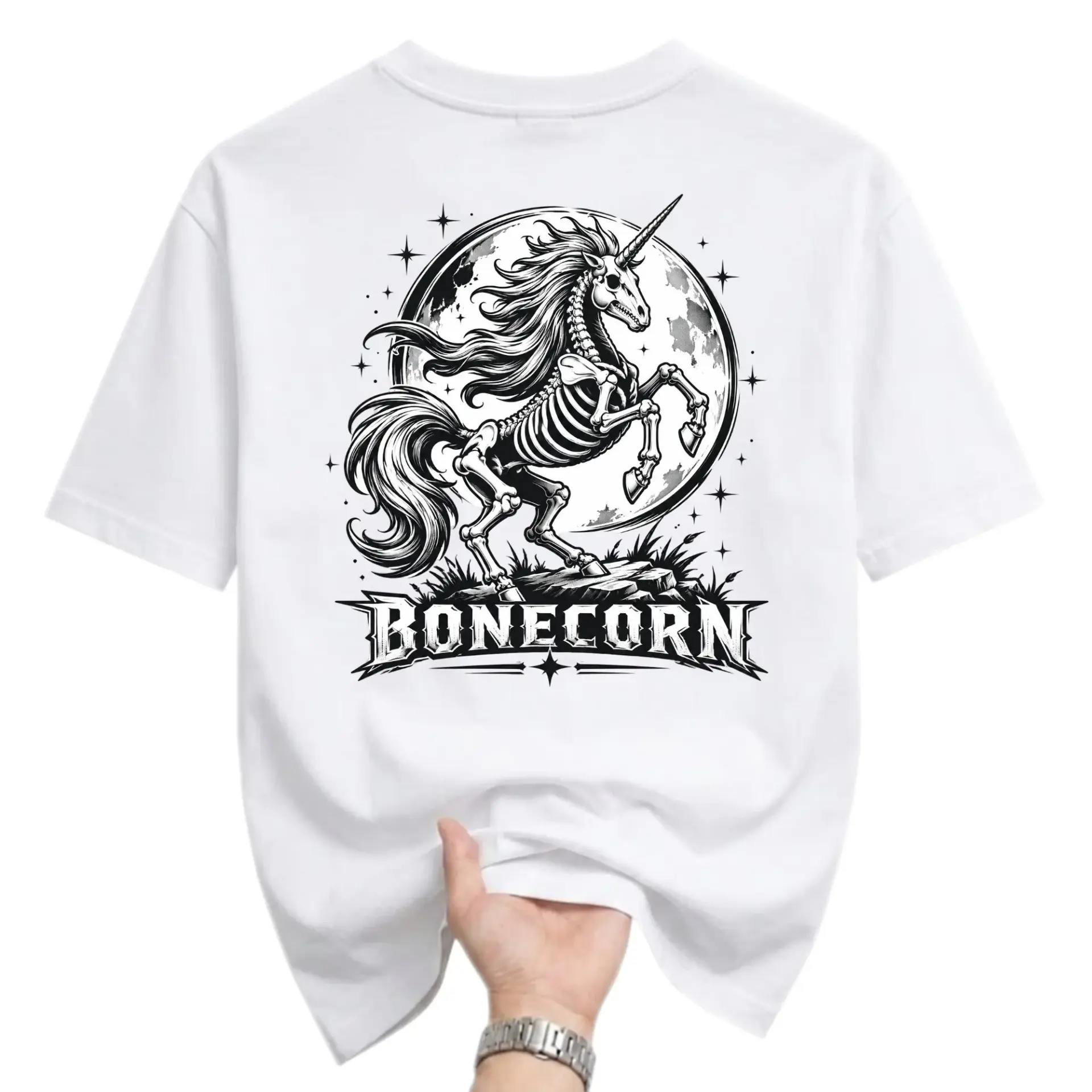 Graphic Tee Bonecorn Skeleton Unicorn Design Unisex Crew Neck Short Sleeve Cotton Blend Casual Everyday Shirt