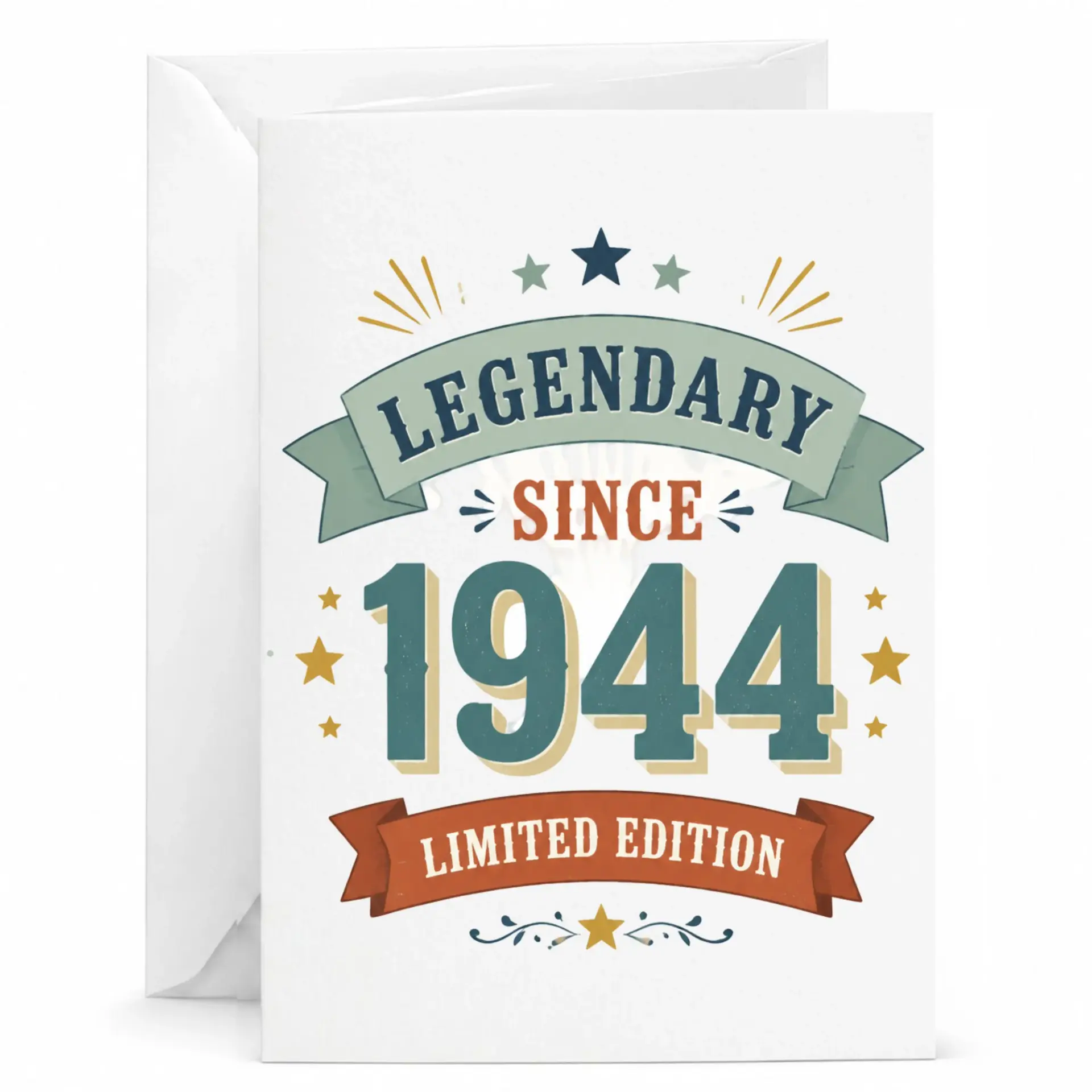 Birthday Card Legendary Since 1944 Vintage Style Greeting Card for Milestone Celebration with Matching White Envelope